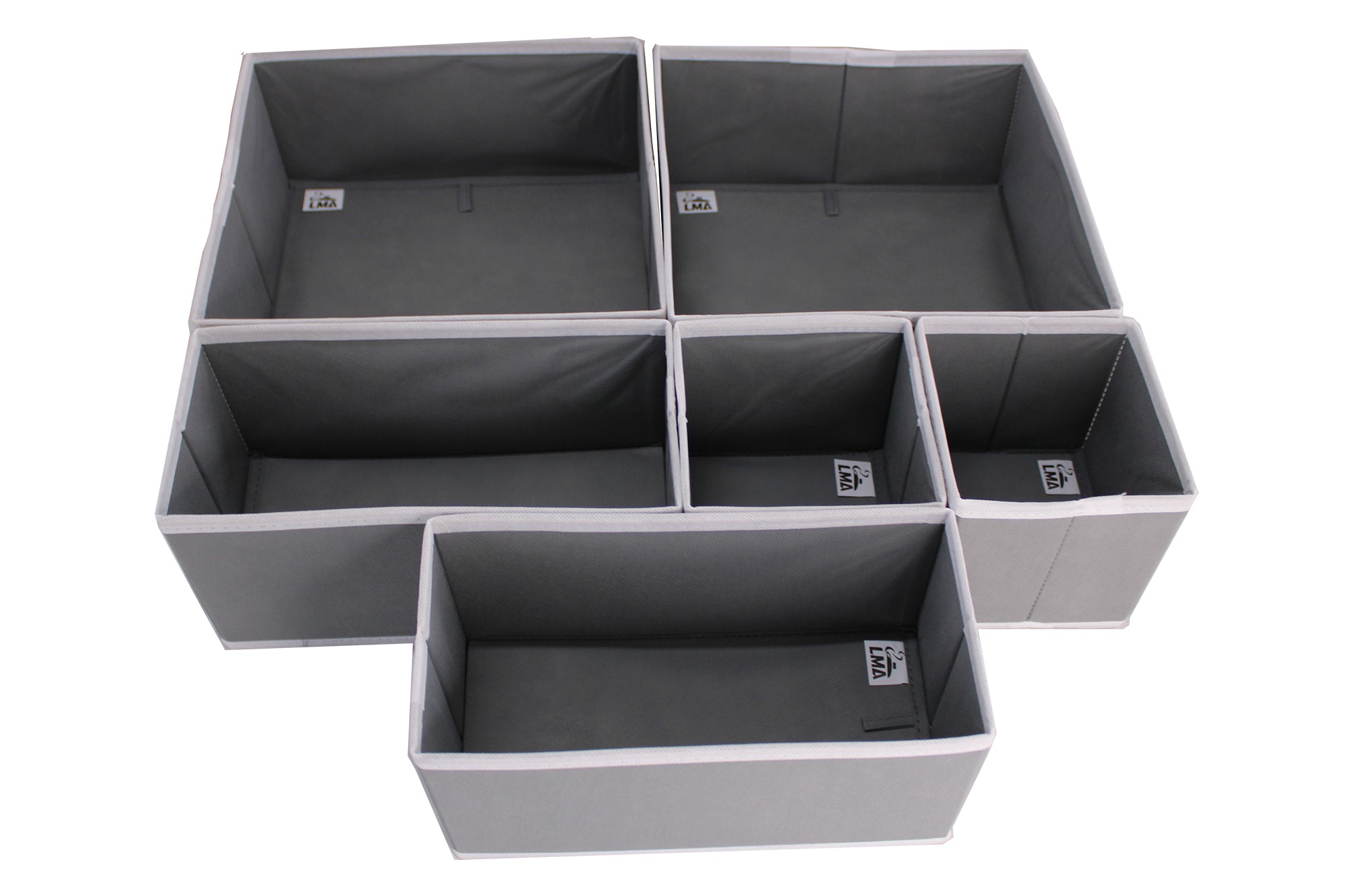 LMA Multi-Purpose Collapsible Cloth Storage Organizers - 6 Piece - Grey/White