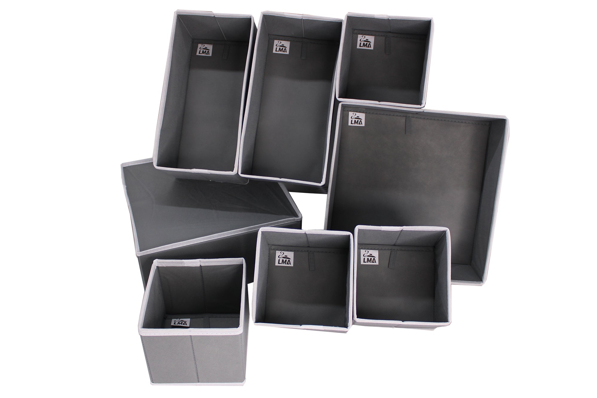 LMA Multi-Purpose Collapsible Cloth Storage Organizers - 8 Piece - Grey/White