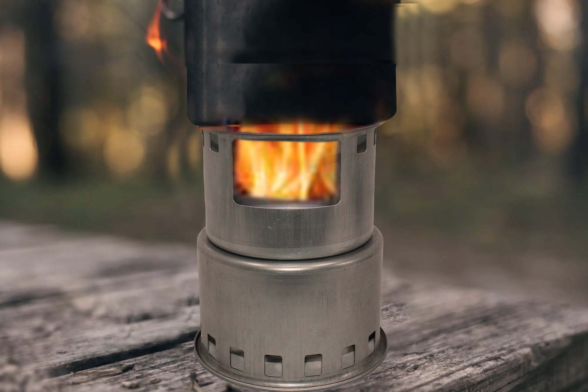 LMA Portable S. Steel Retracting Wood Burning Camping Stove & Satchel
