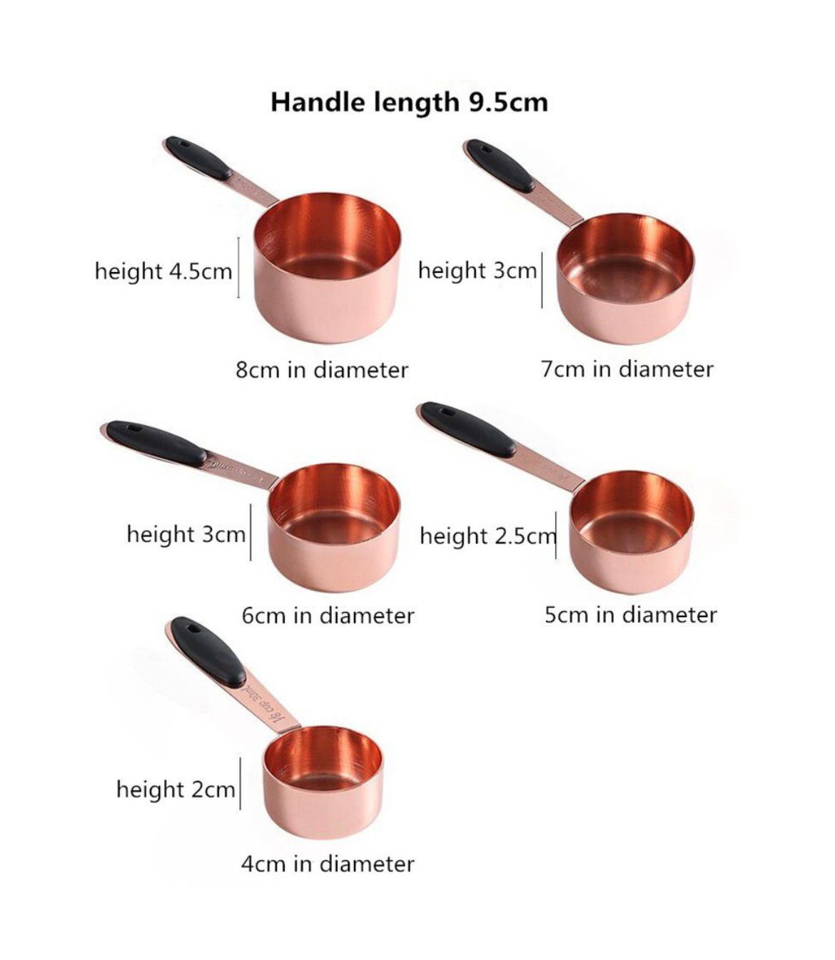 5 Piece Rose Golden Stainless Steel Measuring Cup Set - 30ml To 250ml