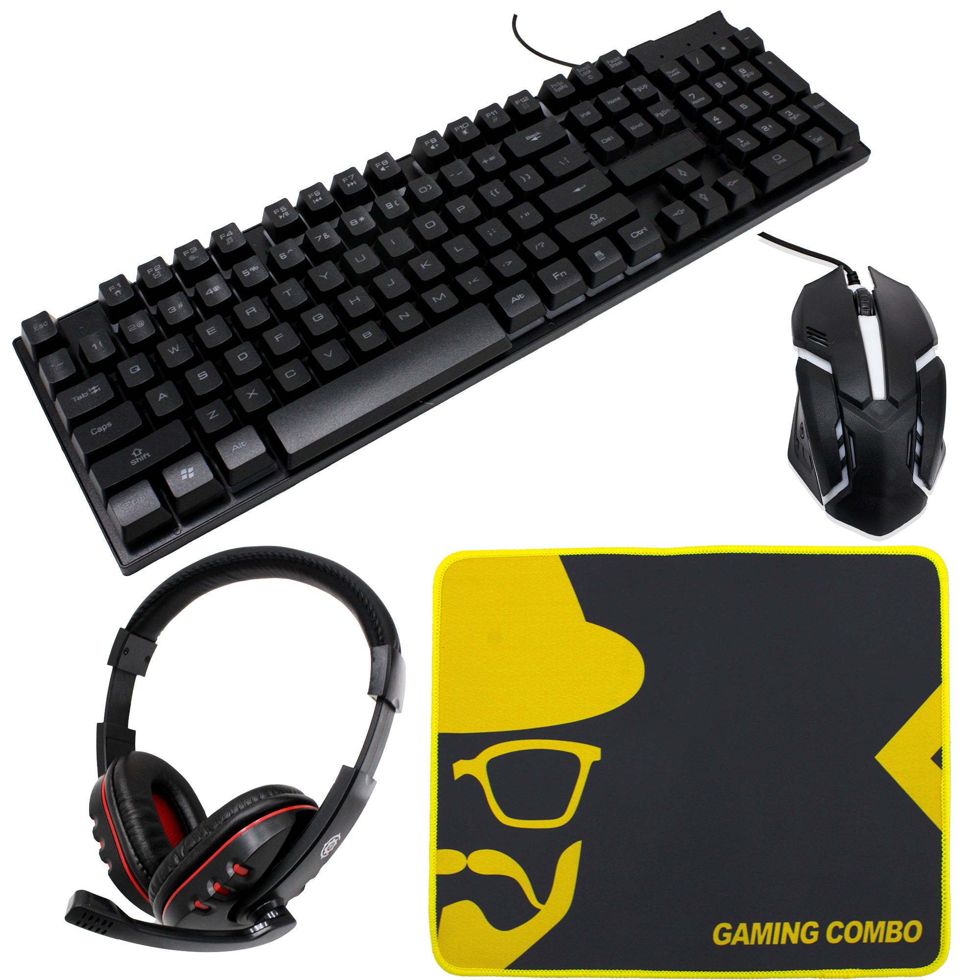 RGB Illuminated Gaming Mouse Keyboard Headphones & Mouse Pad Set of 4