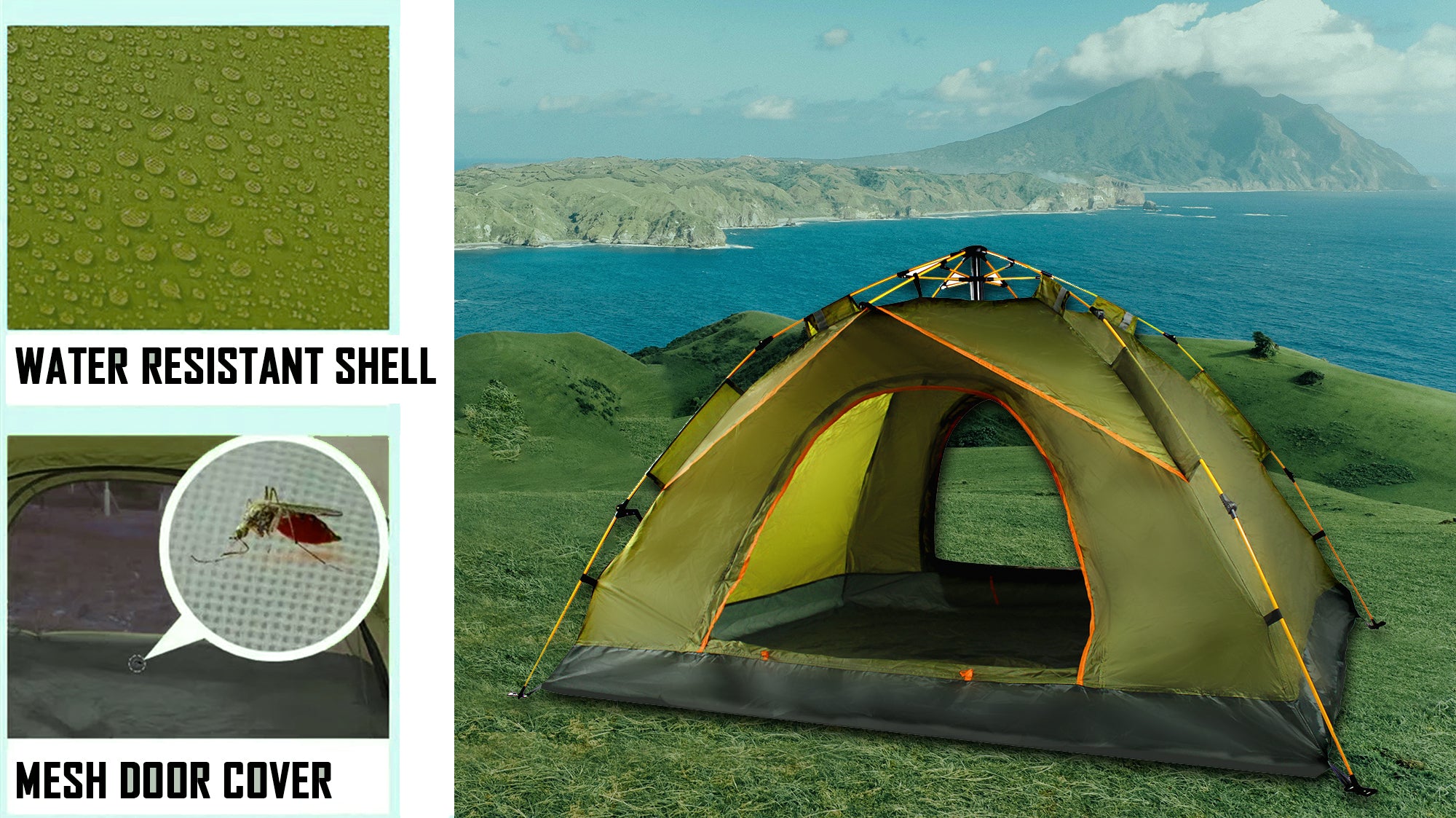 2-Person Water-Resistant Instant Camping Tent with Carry Bag - 205 x 130cm