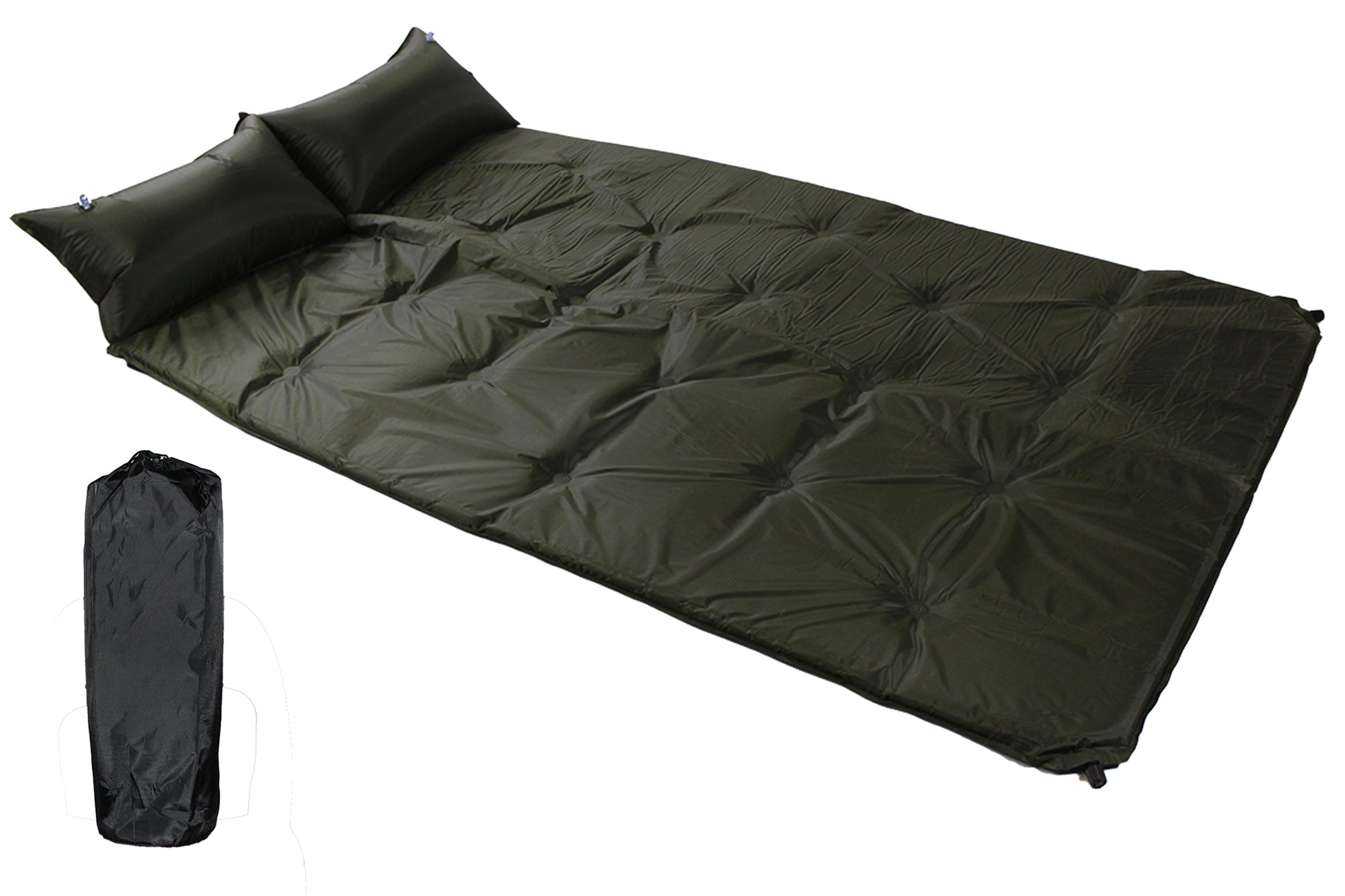 184x120cm Army Green Self-Inflating Double Camping Mattress with Inflatable Headrests