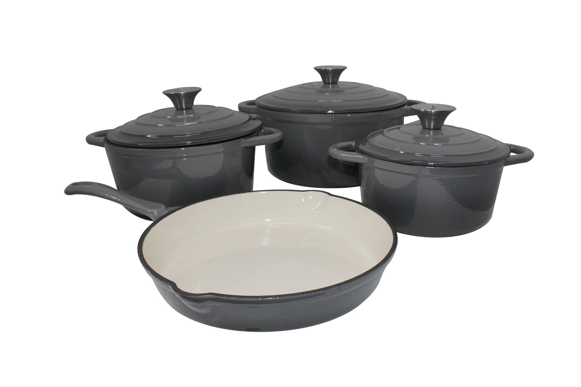 Leo 7 Piece Authentic Dutch-Oven Cast Iron Cookware Set - Ash