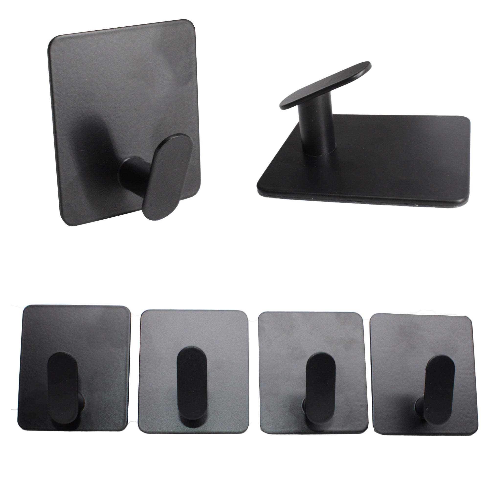 LMA Branded Matte Black Self Adhesive Bathroom Towel Hooks - 4 Piece