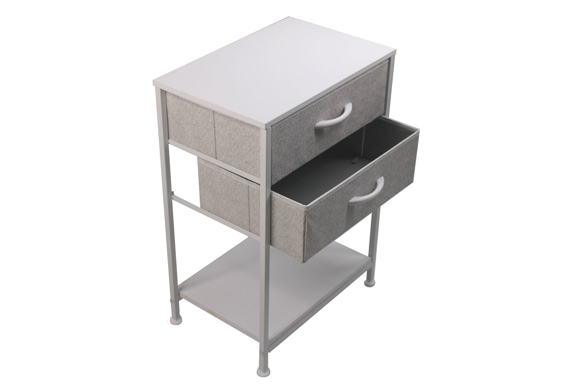 LMA Branded Economical Metal & Fabric - 2 Drawer Bedside Cabinet WHT/GRY