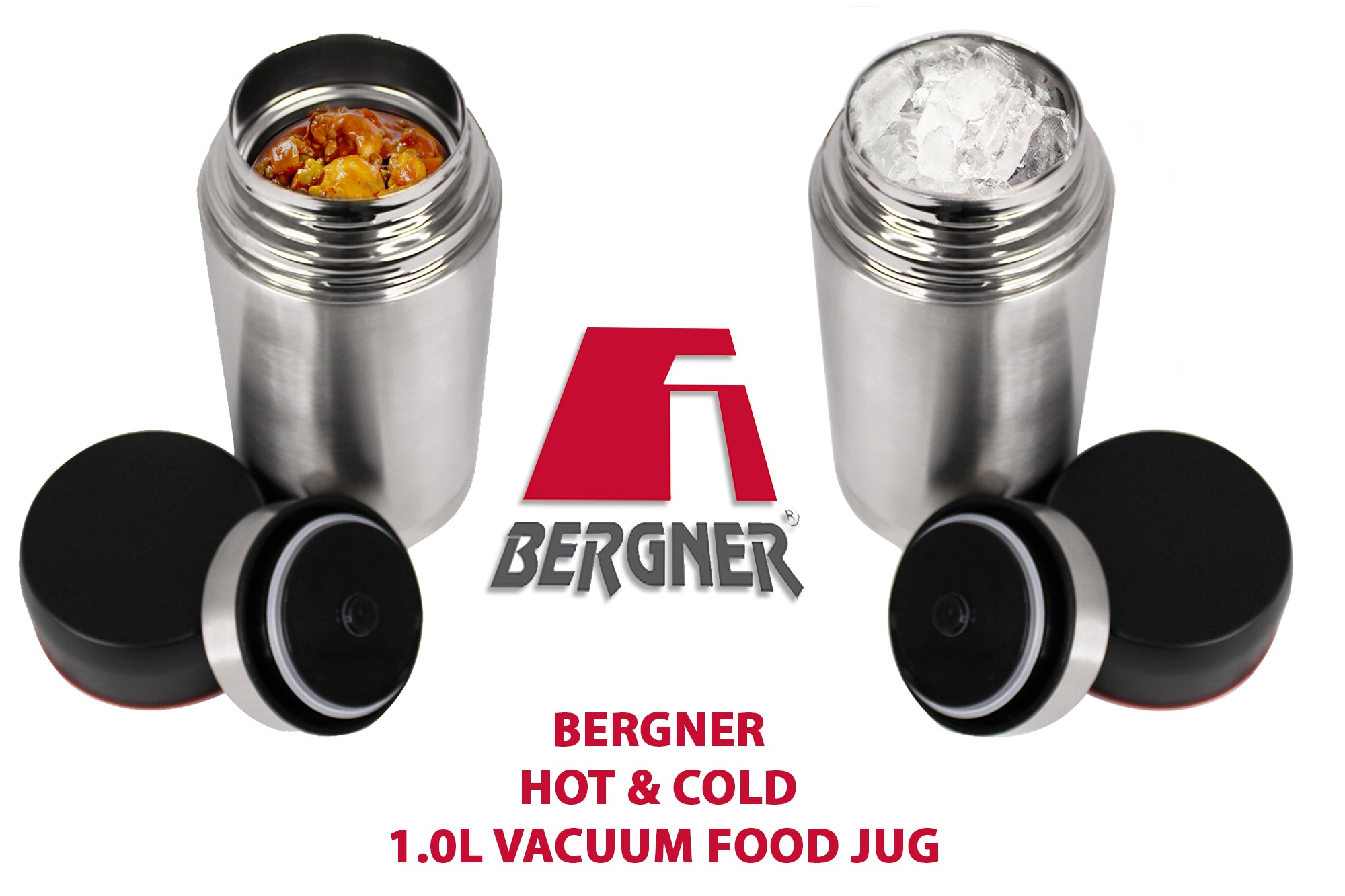 Bergner 1000ml Stainless Steel Hot & Cold Travel Vacuum Food Jug