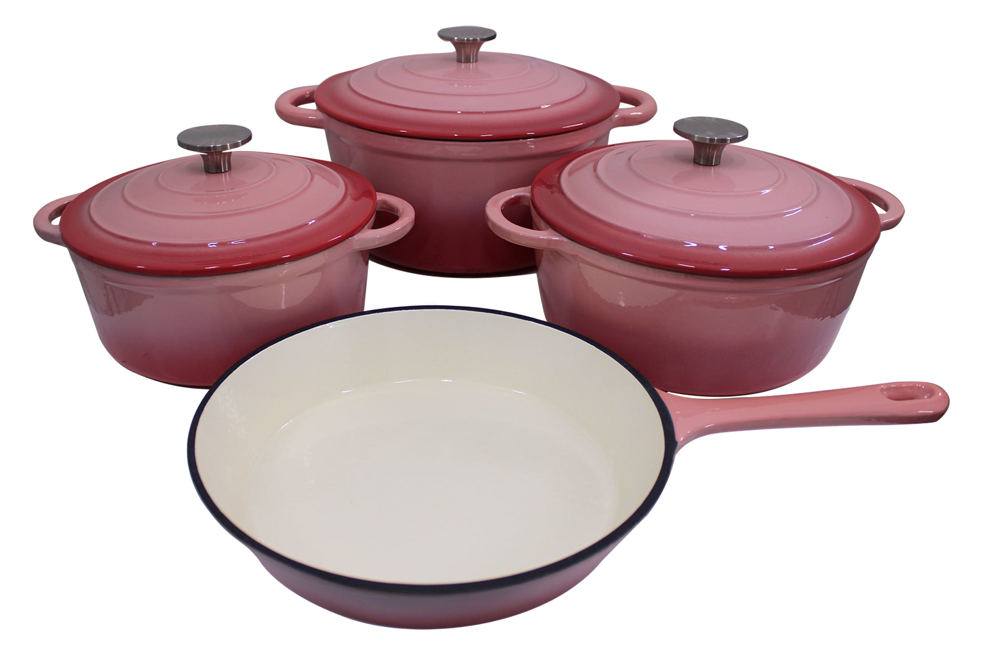 King Cuisine 7 Piece Glazed Cast Iron Dutch Oven Cookware Pot & Pan Set - Berry