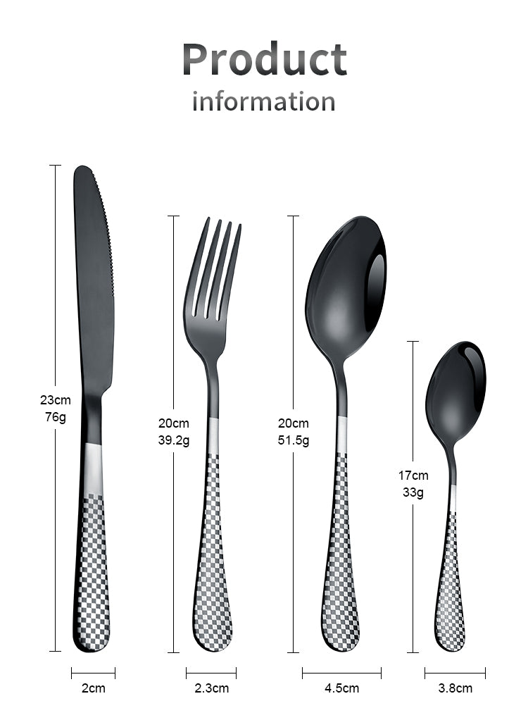 LMA Branded 24 Piece Checkered Finish Cutlery Set & Noir Storage Box