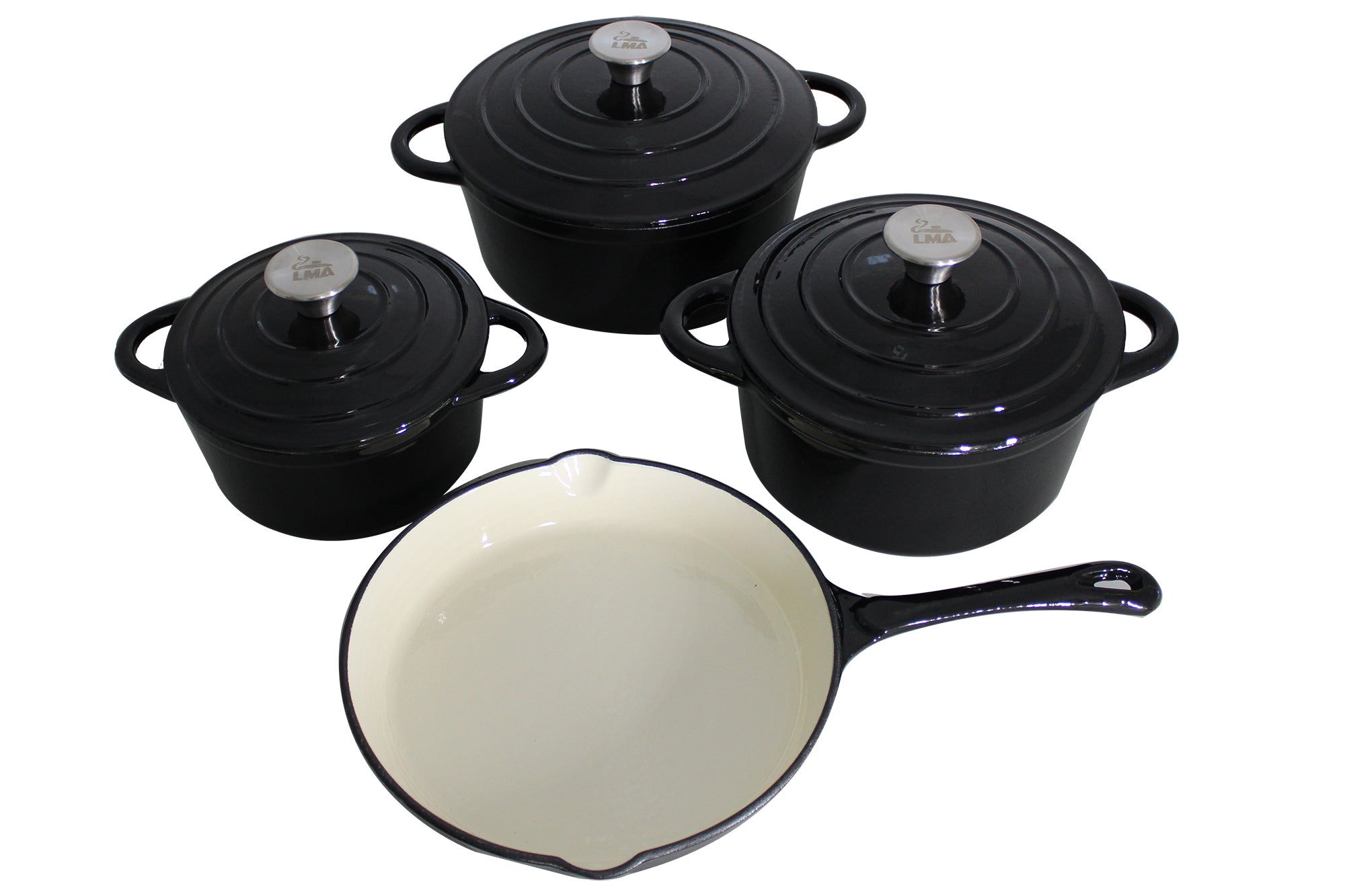 LMA Authentic 7 Piece Cast Iron Dutch Oven Cookware Set - Black