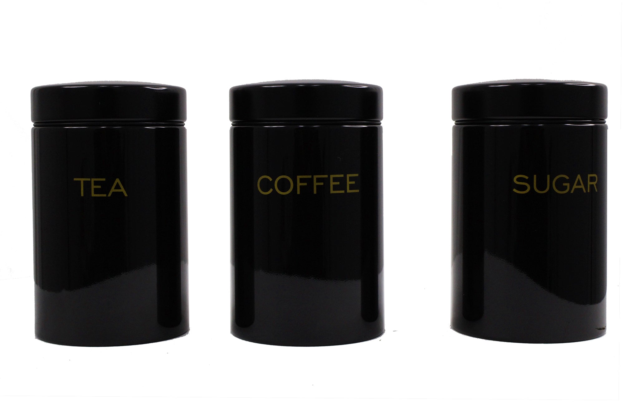 3 Piece Glossy Stainless Steel Coffee, Tea & Sugar Canister Set