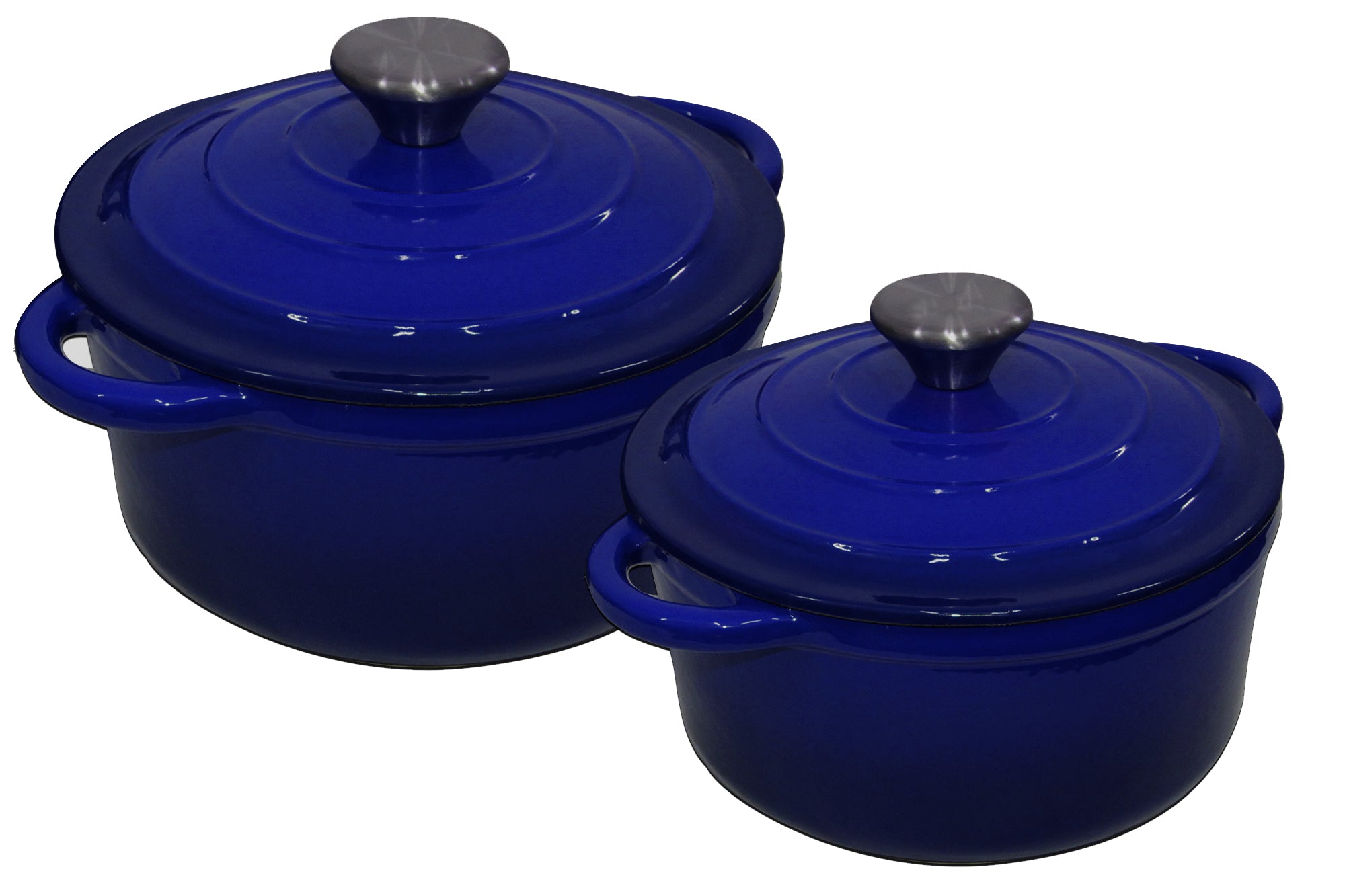 Authentic 4 Piece Cast Iron Dutch Oven Cookware Set - 24cm & 20cm Pot Set - Blue