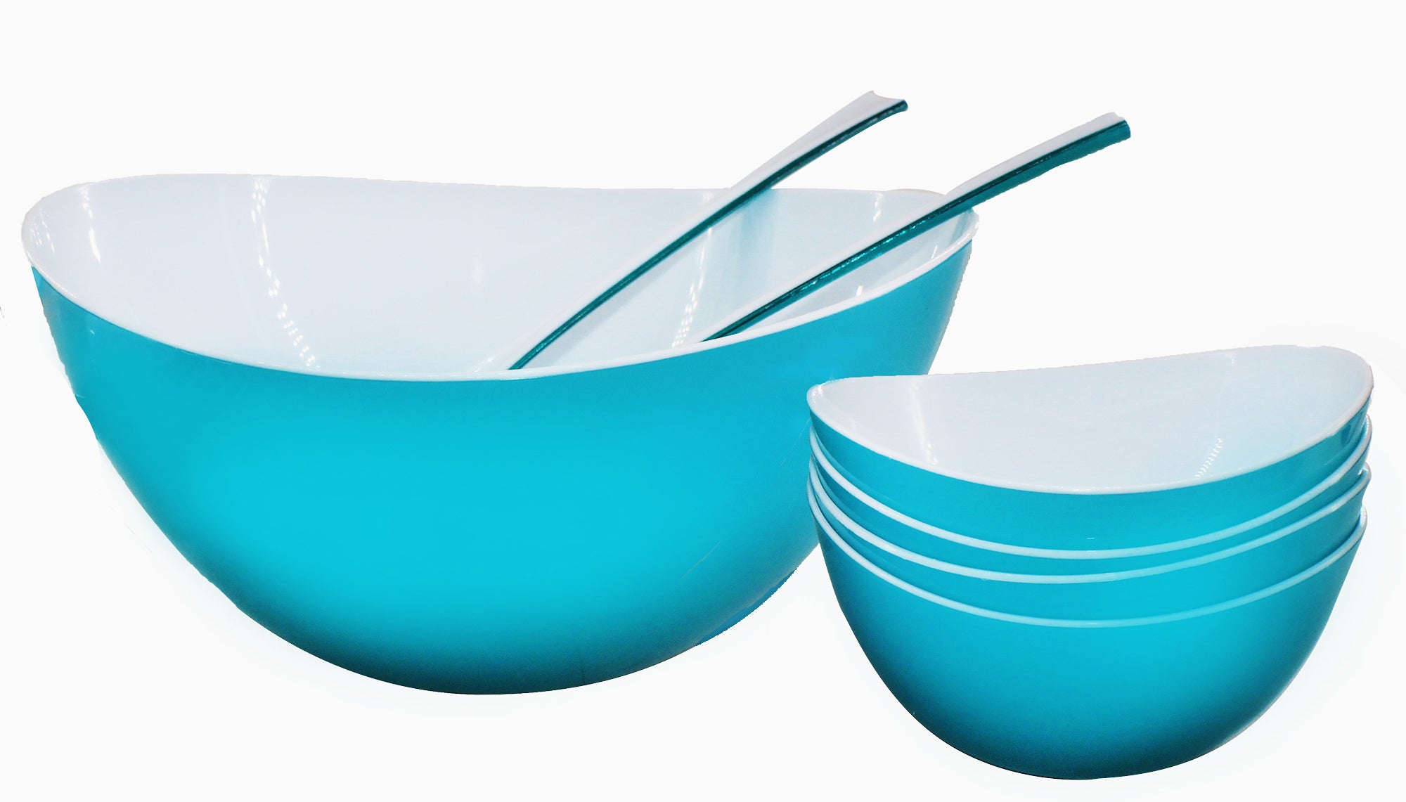 7 Piece Fruit and Salad Bowl Set - 4 Bowls, Spoon & Fork - Blue