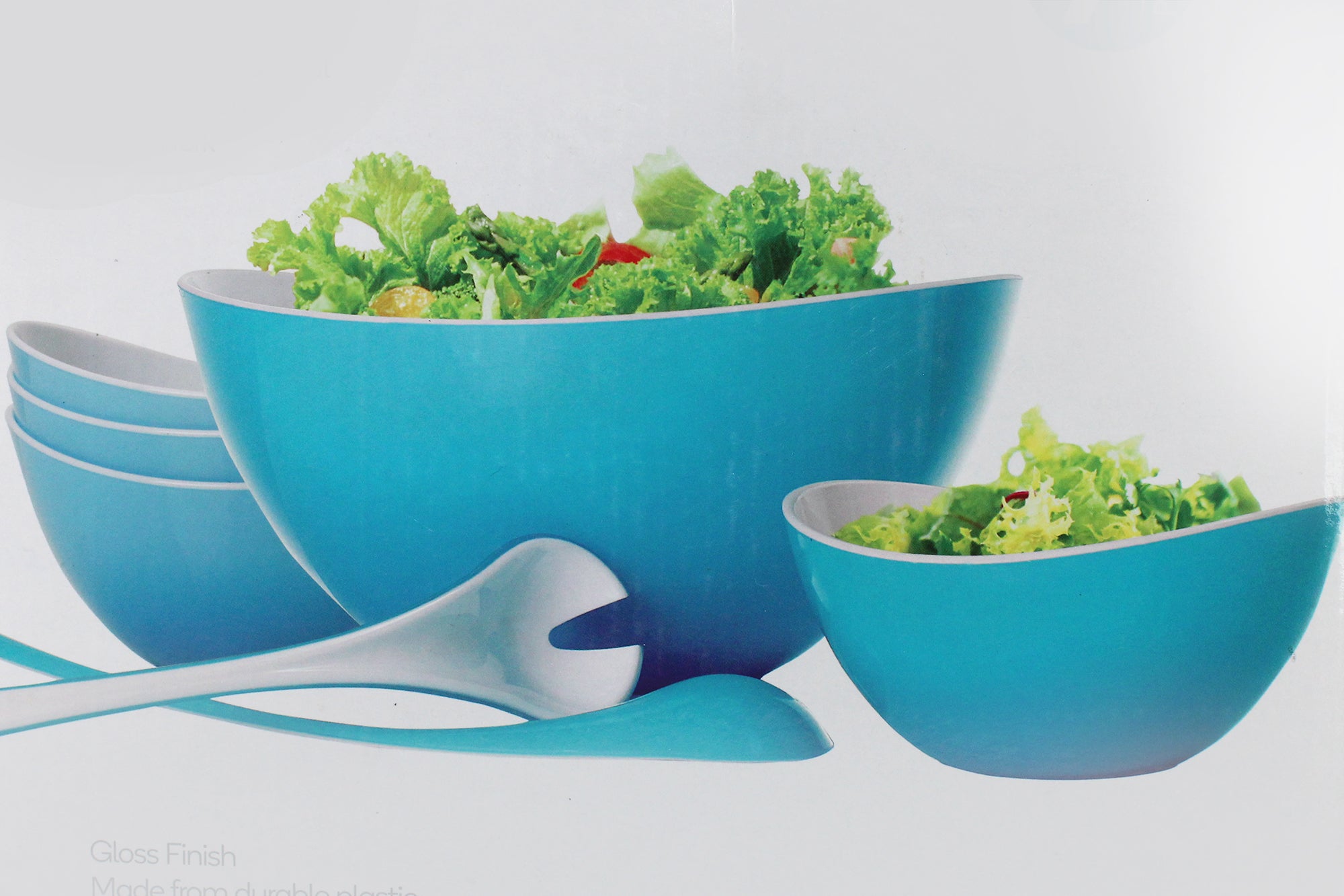 7 Piece Fruit and Salad Bowl Set - 4 Bowls, Spoon & Fork - Blue