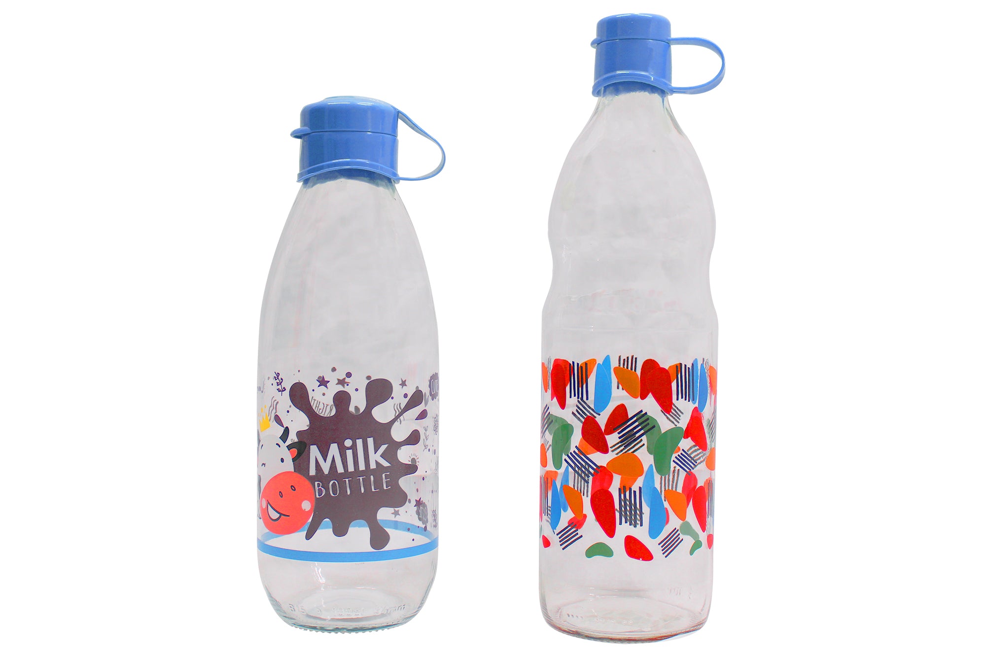 Set of 2 Milk & Water/Juice Refrigerator Safe Glass Bottles - 1 Liter