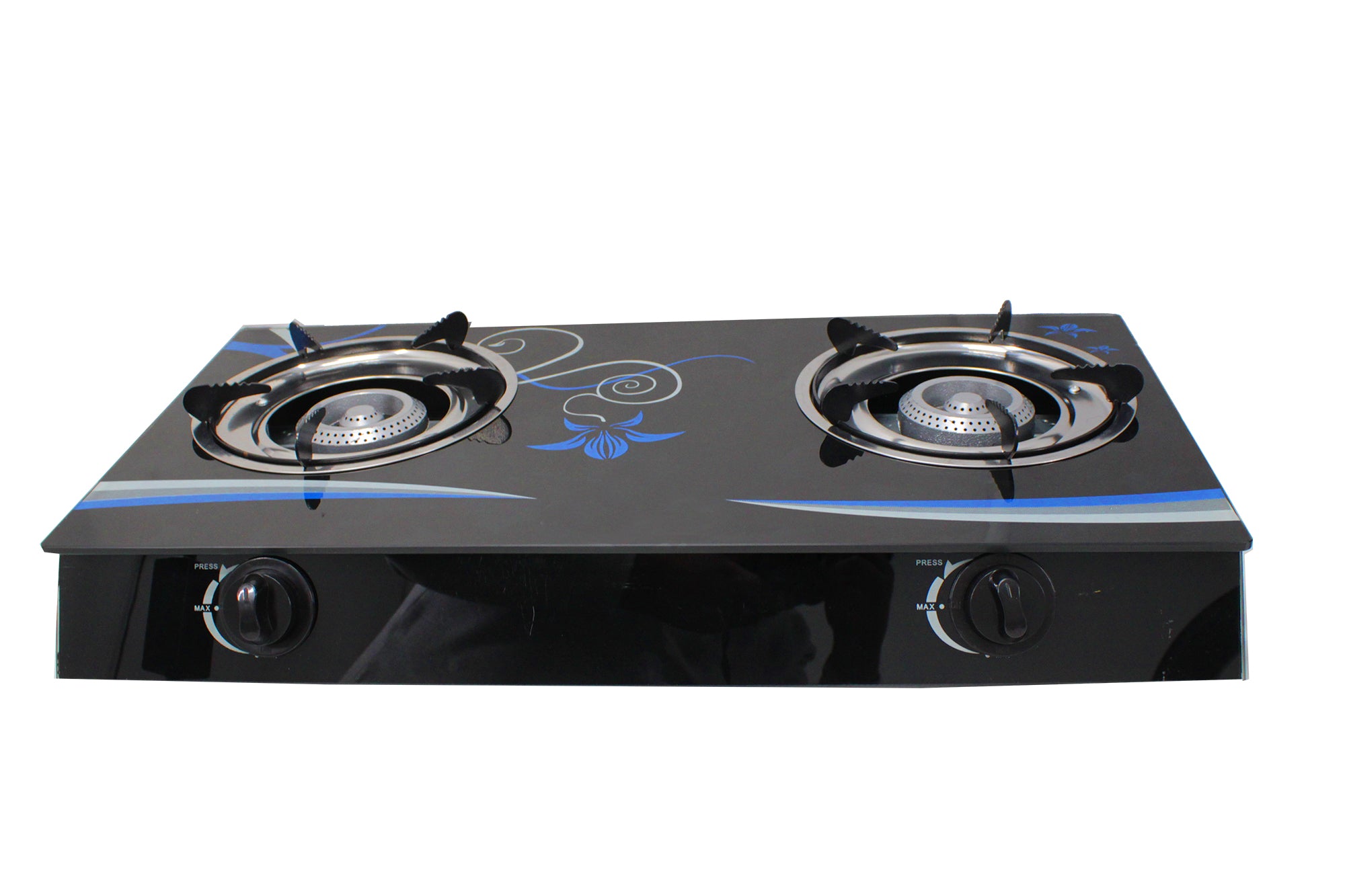 Two-Burner Auto-Ignition Tempered Glass Panel Gas Stove - Blue Petal