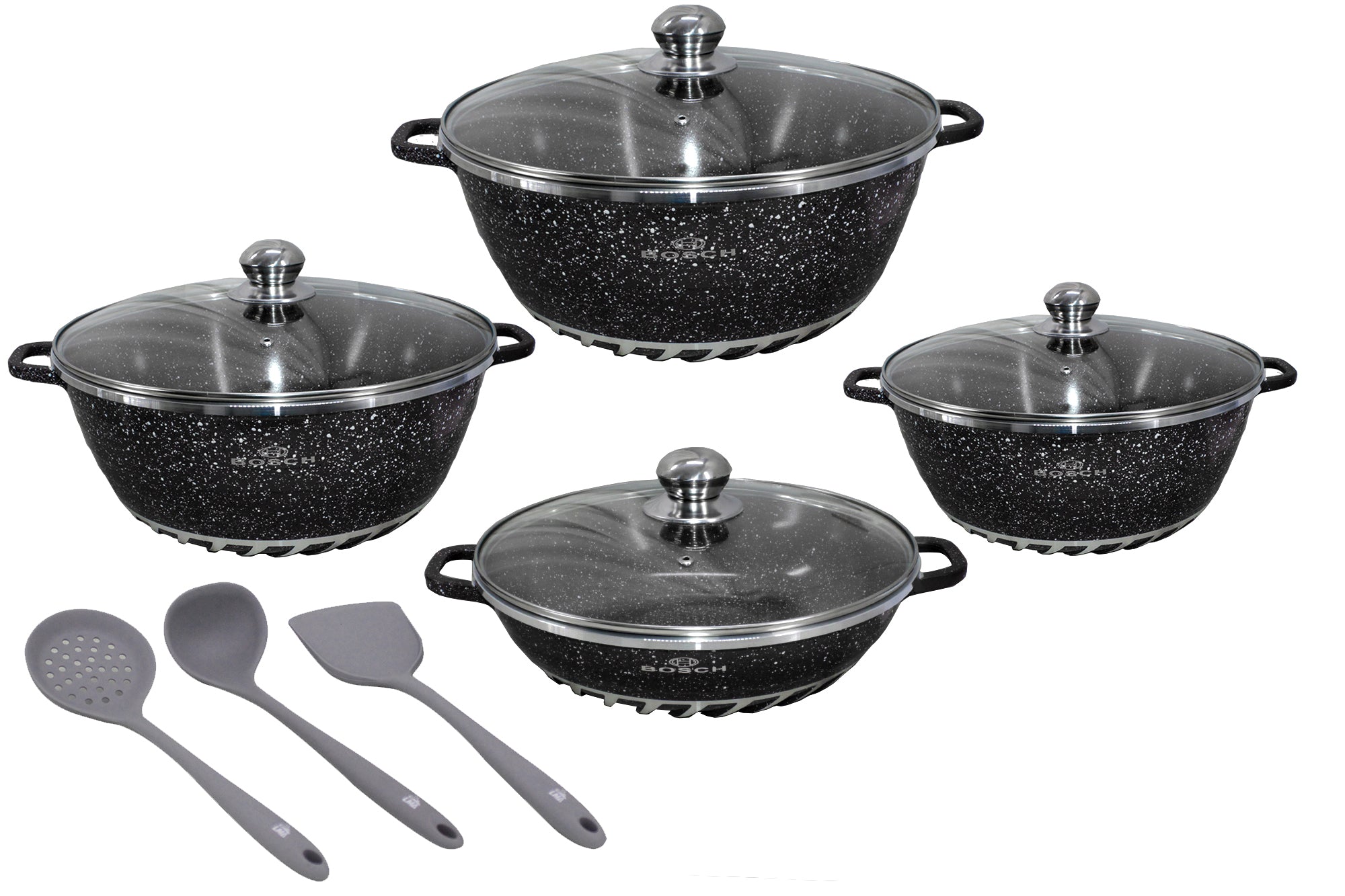 10 Pieces Bosch Die Cast Aluminium Granite Non Stick Cookware Set & 3 Utensils