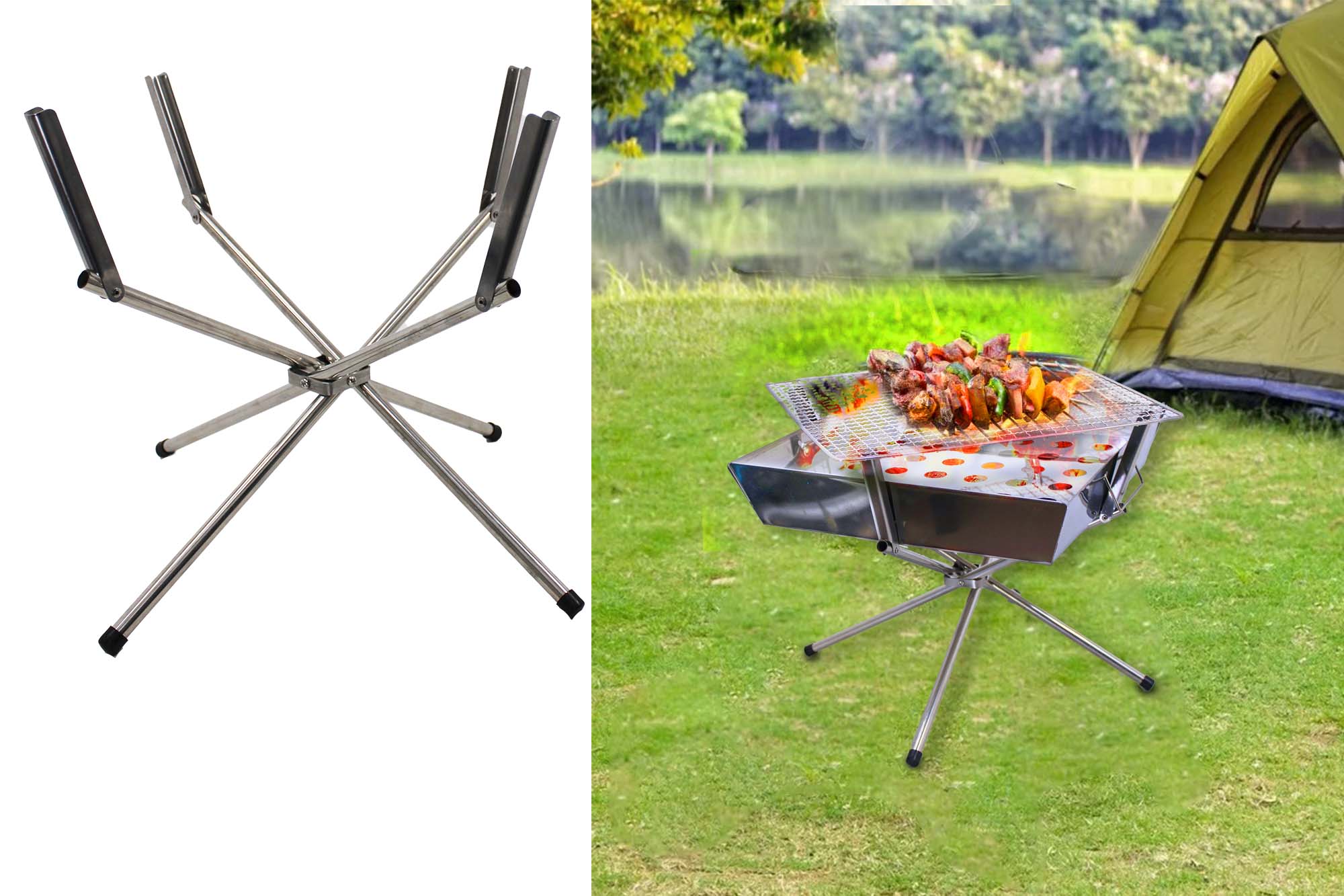 36x36cm LMA Portable Freestanding Stainless Steel Braai & Camping Stove Kit