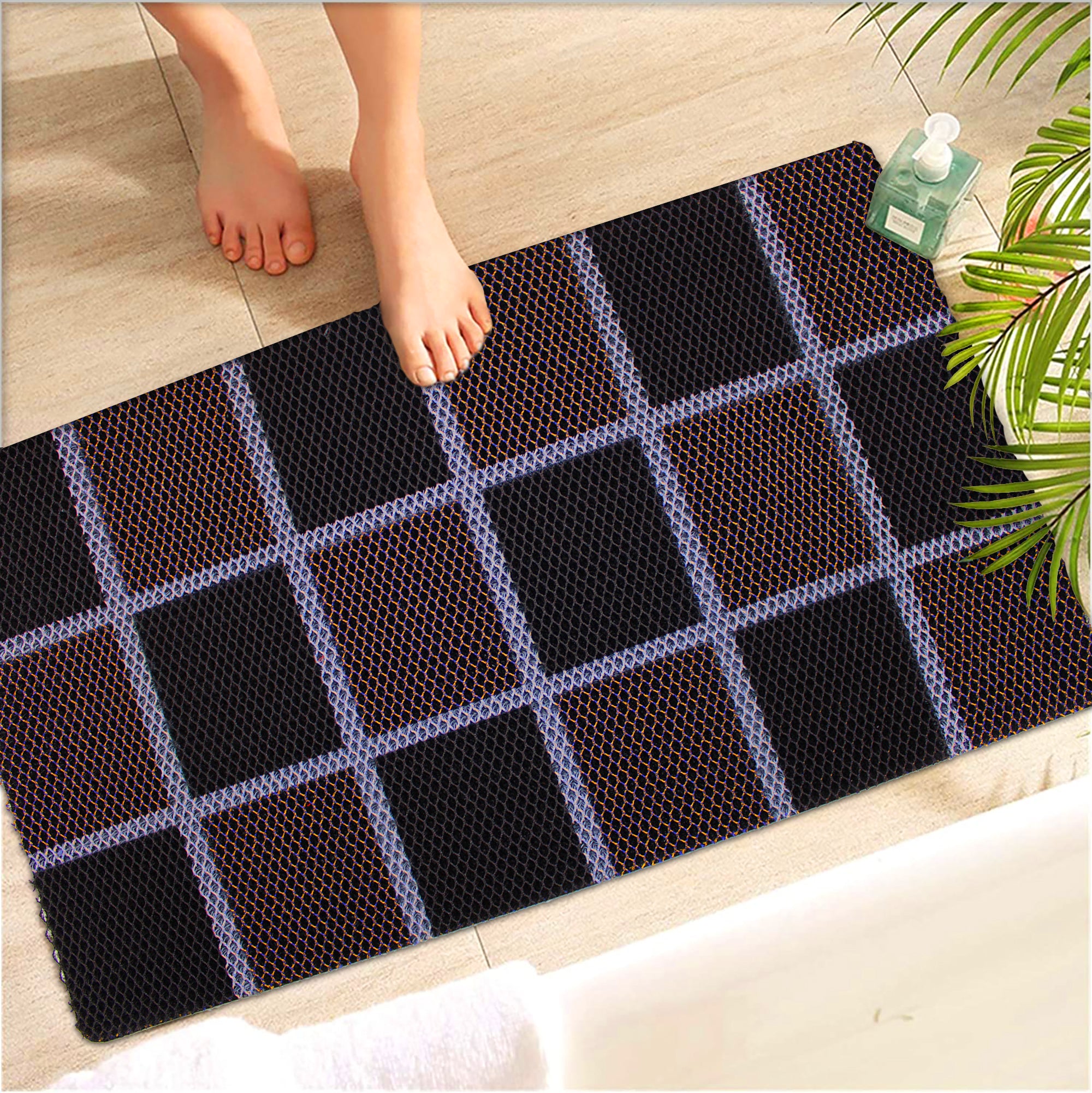 75cmx44cm Water Resistant Abrasive Fiber Checkered Floor Mat
