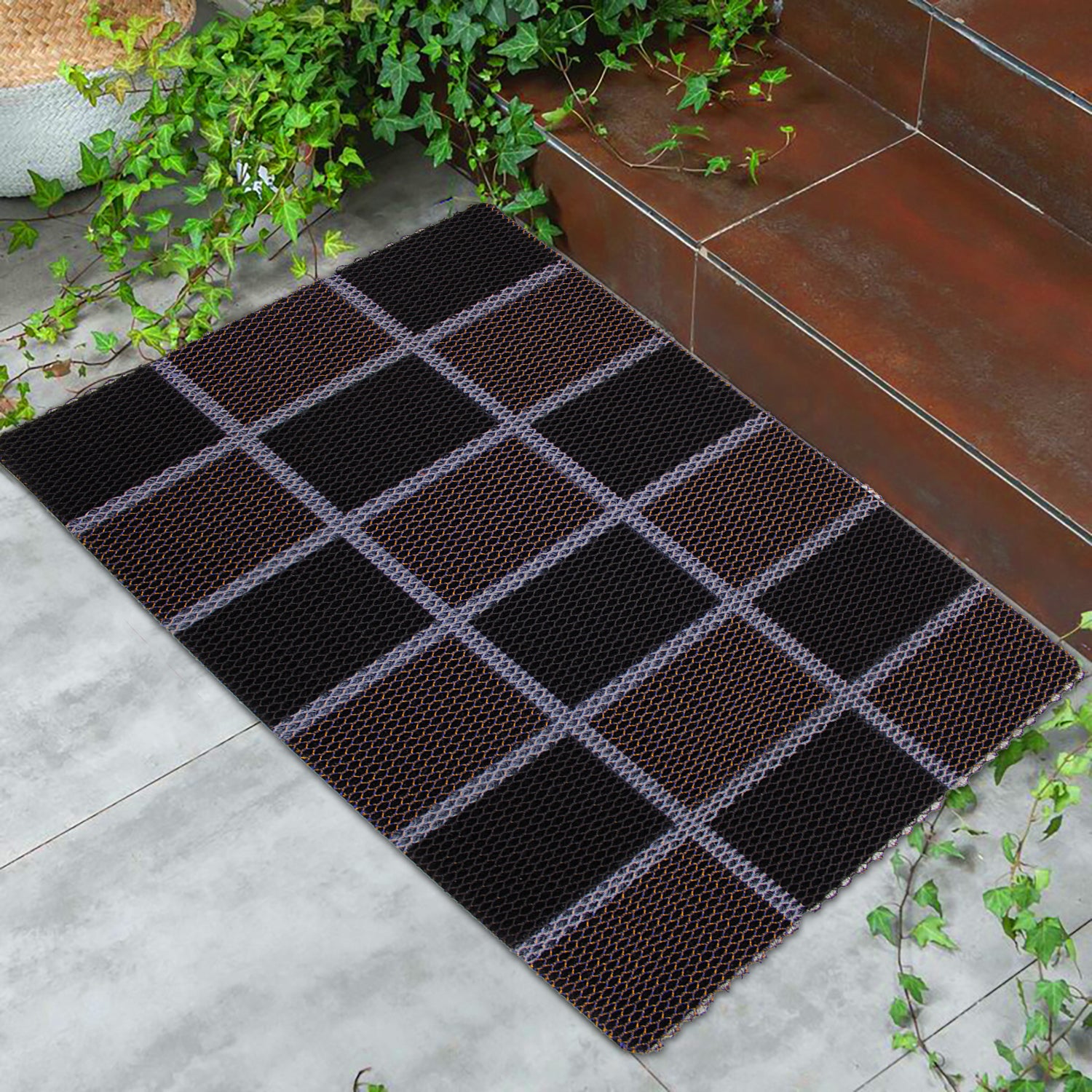 75cmx44cm Water Resistant Abrasive Fiber Checkered Floor Mat