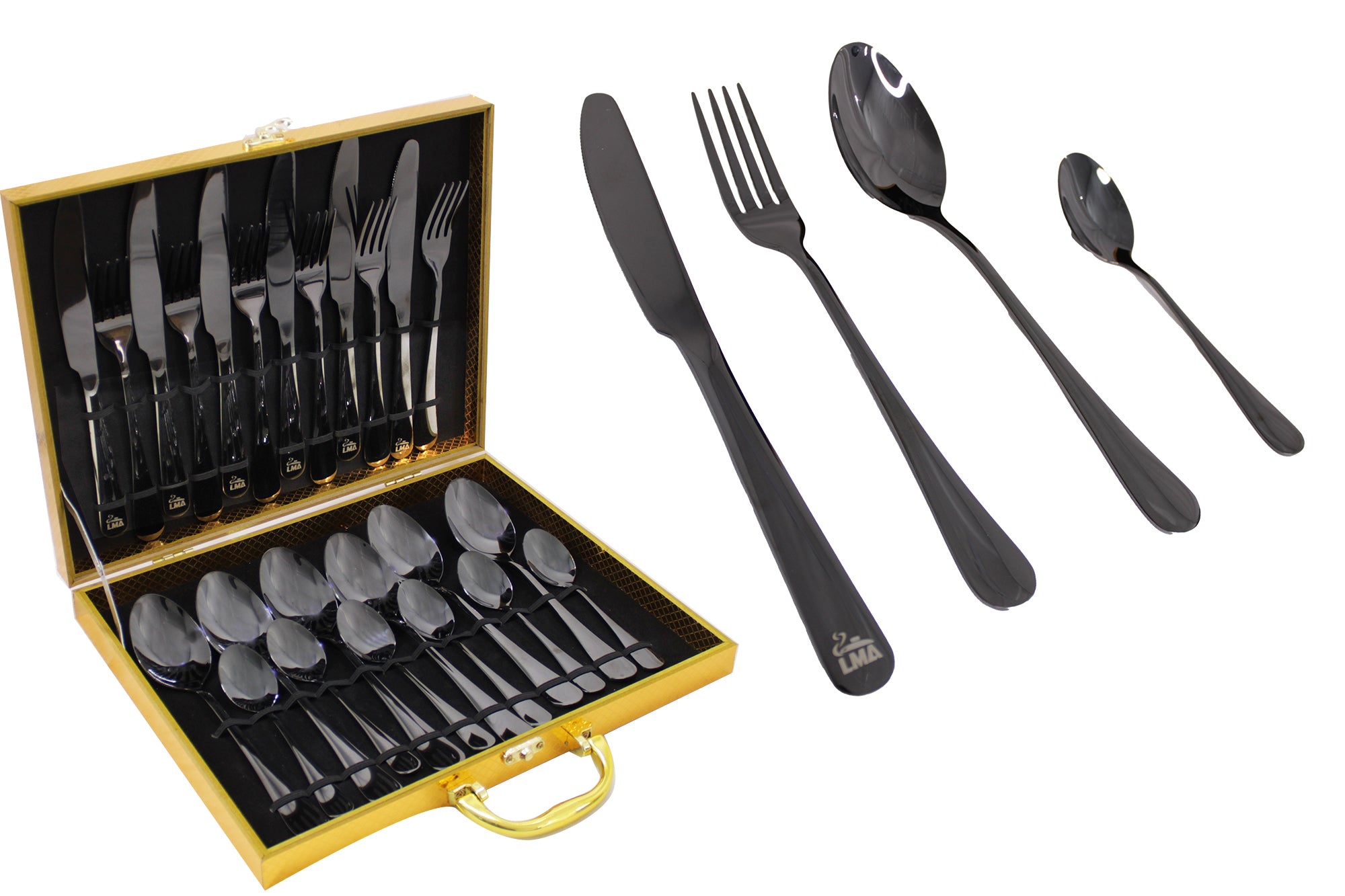 LMA 24 Piece Cutlery Set & Golden Storage Case