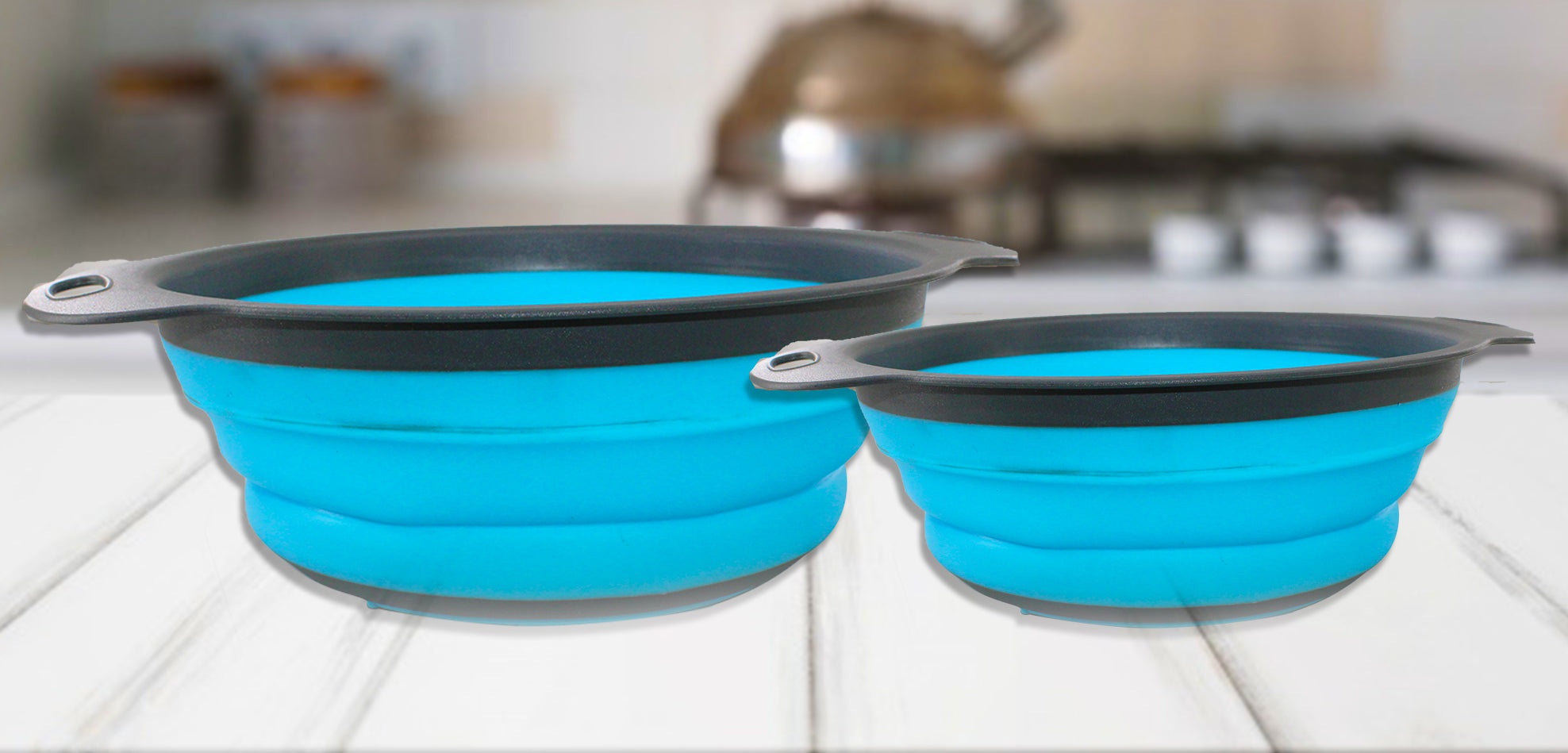Smart Living Easy-Stack 2 Piece Silicon Collapsible Colander & Strainer Set - Blue
