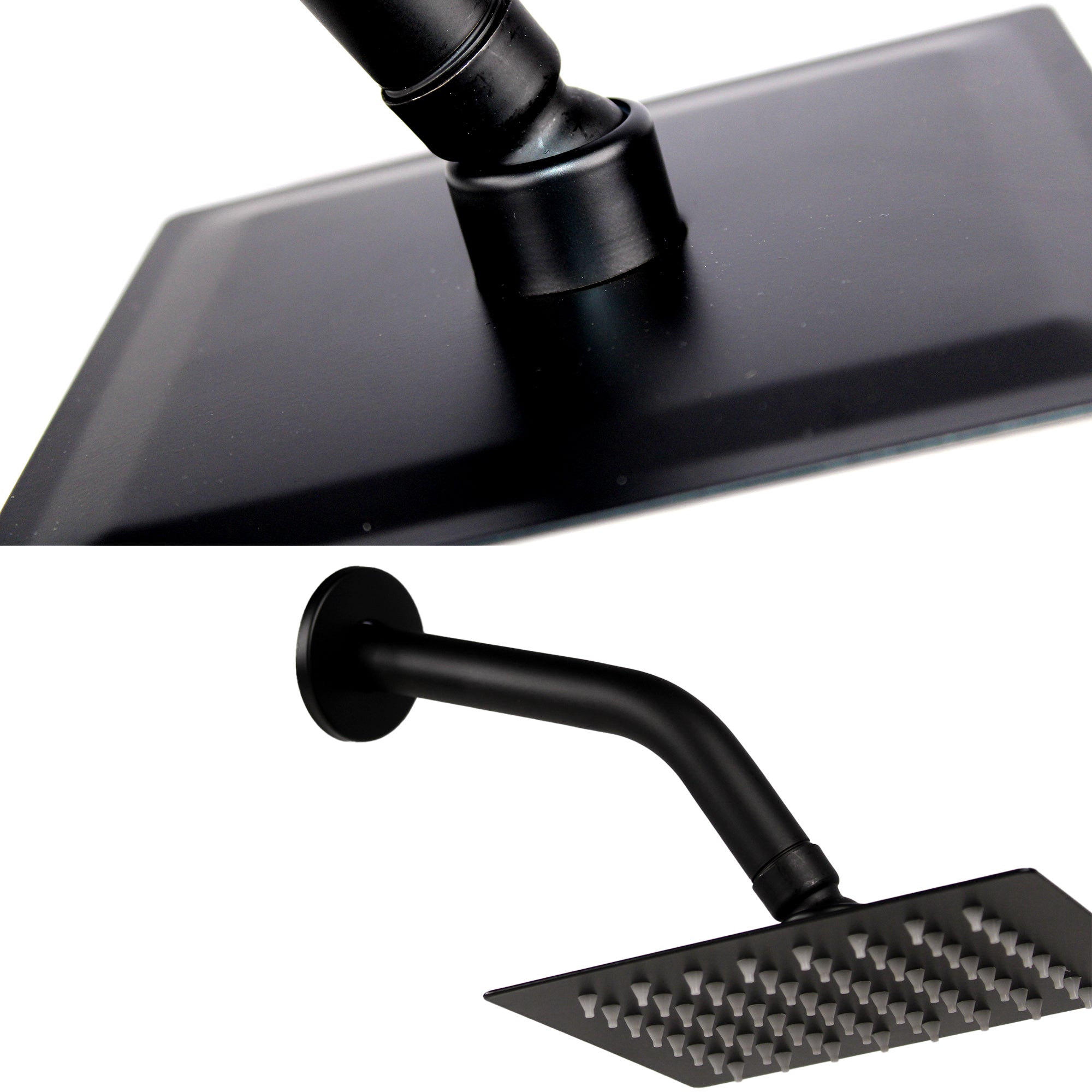 LMA Essentials Square Stainless Steel 15cm  Shower Head & 16cm (45 degree bend) Arm Set - Black