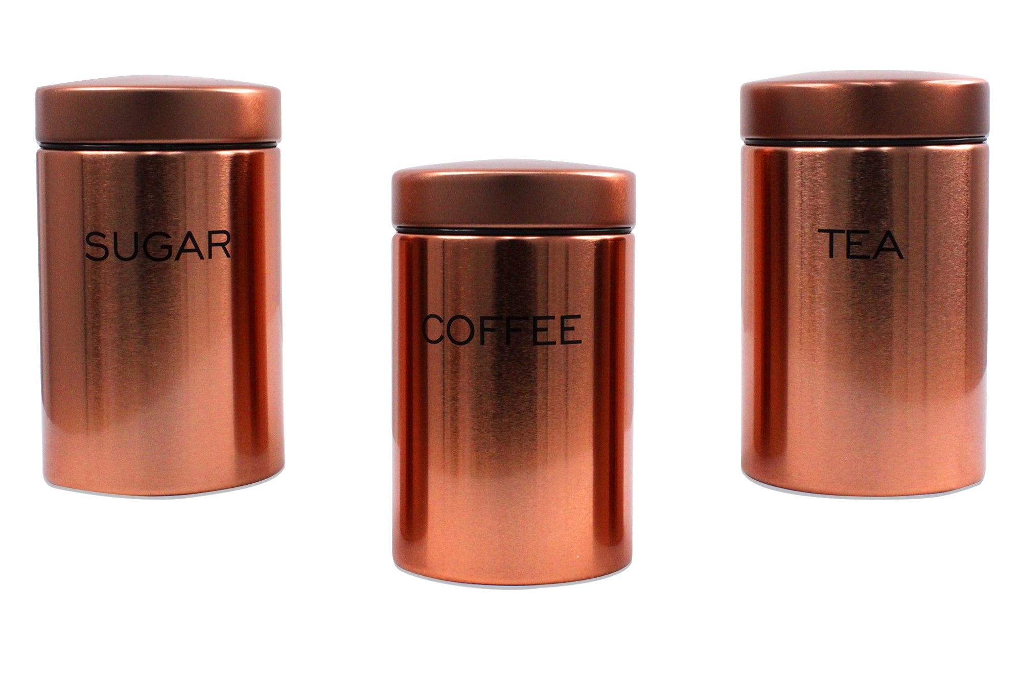 3 Piece Glossy Stainless Steel Coffee, Tea & Sugar Canister Set