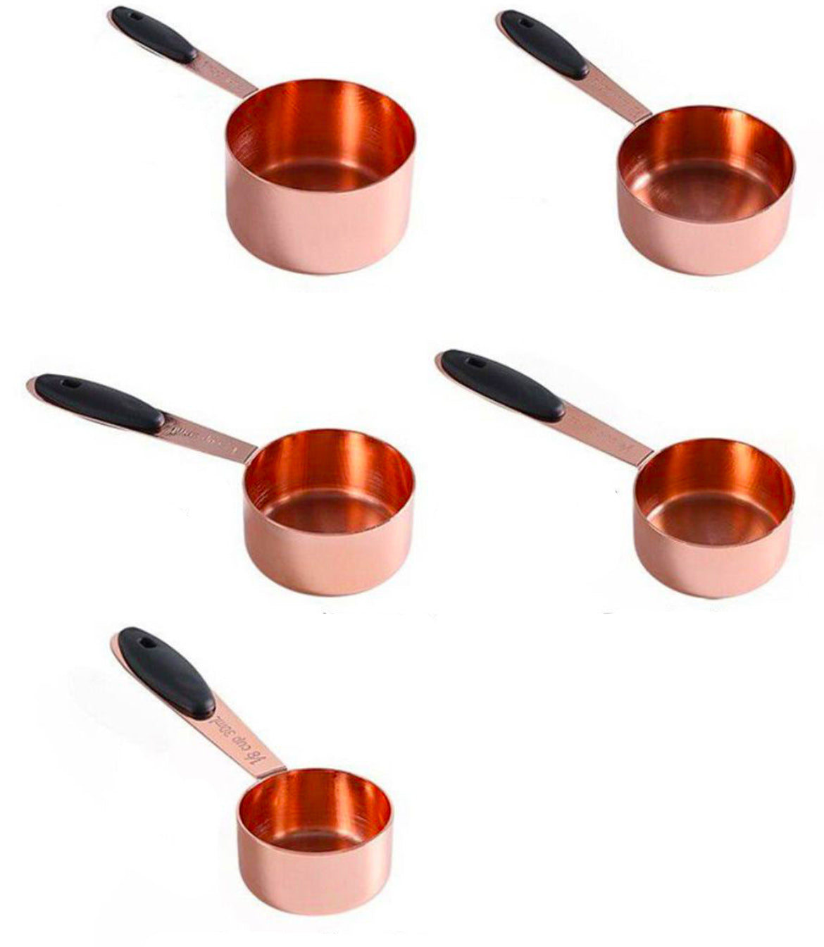 5 Piece Rose Golden Stainless Steel Measuring Cup Set - 30ml To 250ml