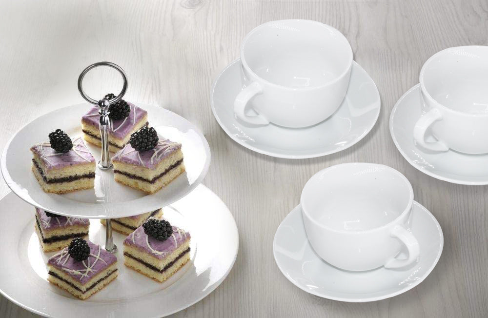 12 Piece Fine Bone Tea Cup & Saucer Drinkware Set - Pure White