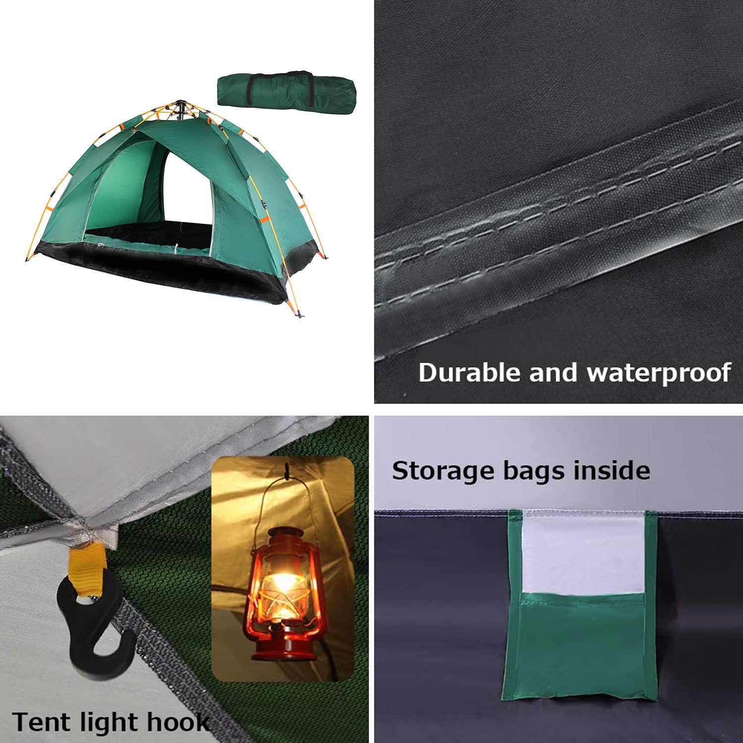 2-Person Water-Resistant Instant Camping Tent with Carry Bag - 205 x 130cm