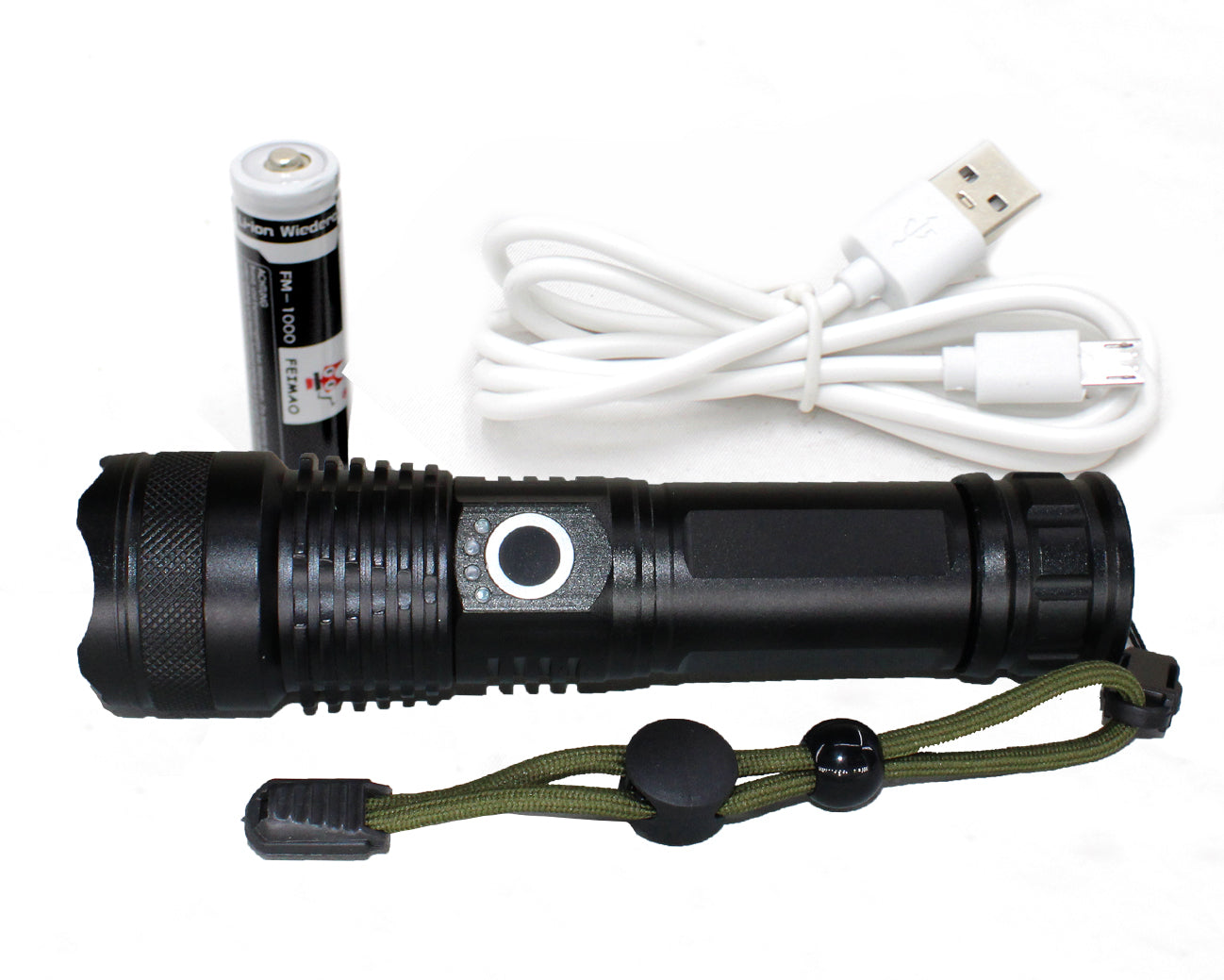LMA - LED High Lumen Rechargeable Flashlight with Strap - Black