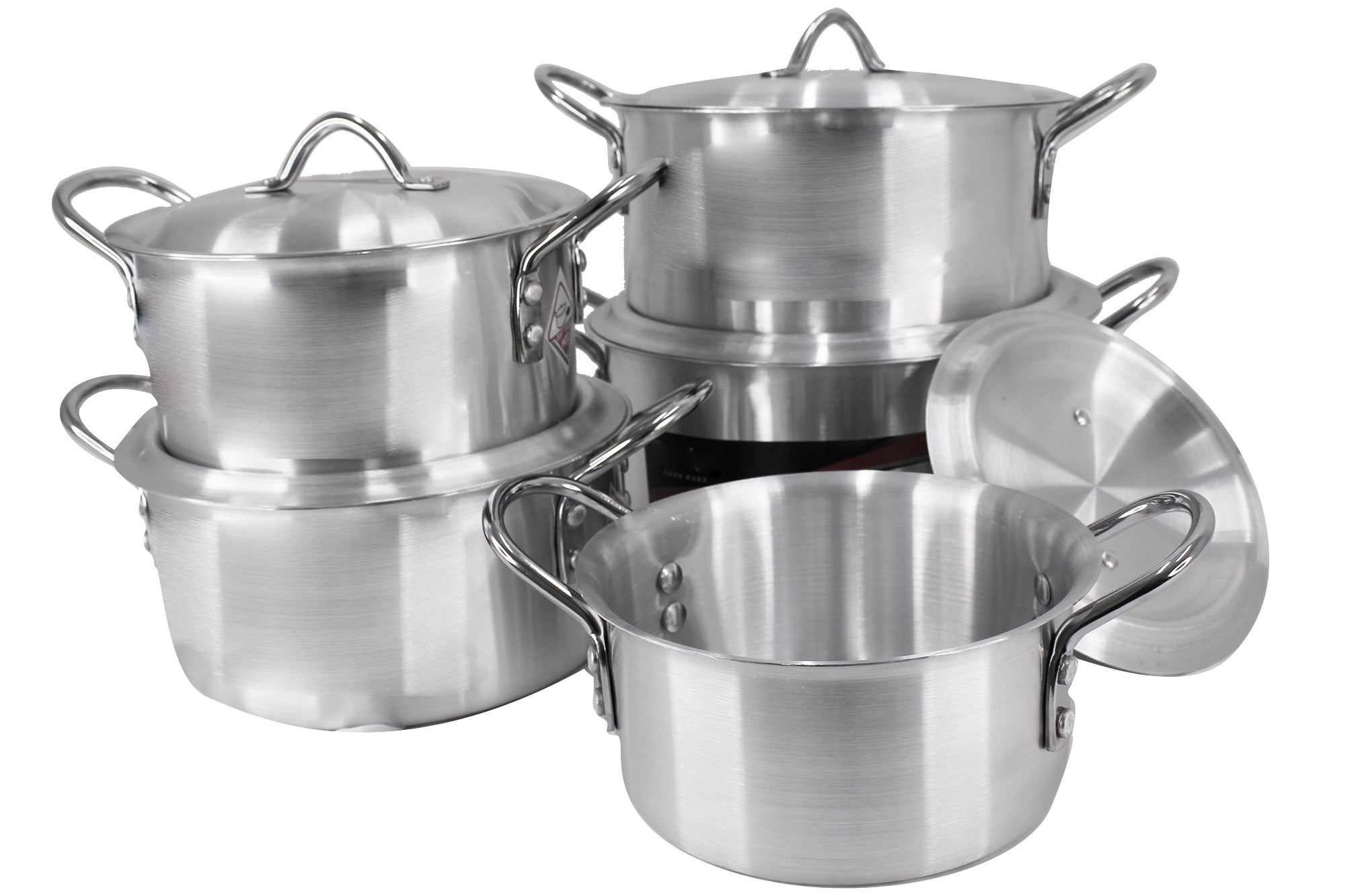 10 Piece Pure Aluminium Casserole Pot Set - Silver Shine Set