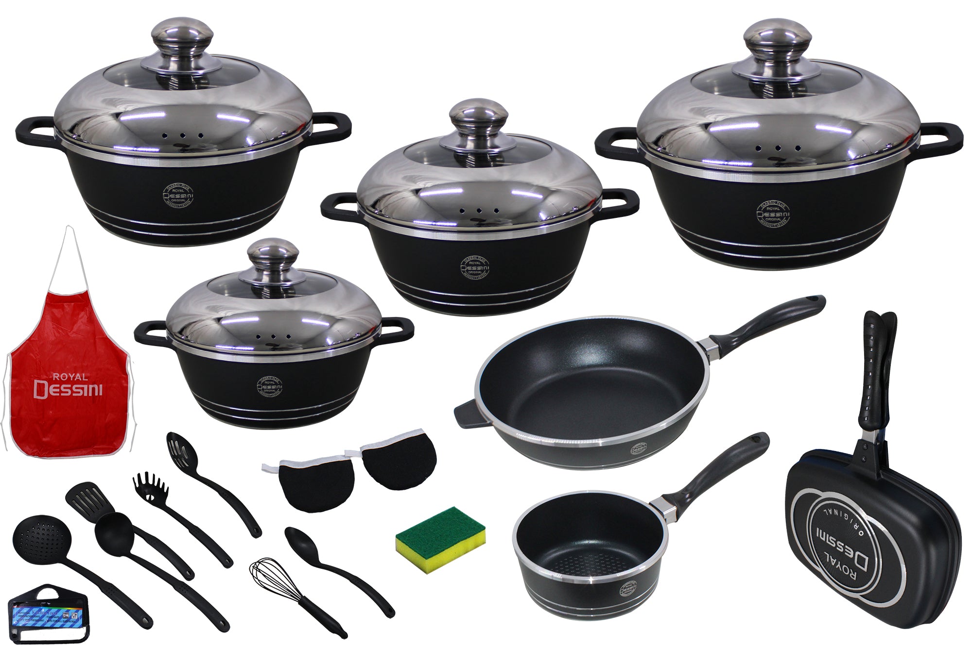 Dessini Die Cast Aluminum Non-Stick Cookware Set with Grill Pan - 23 Piece