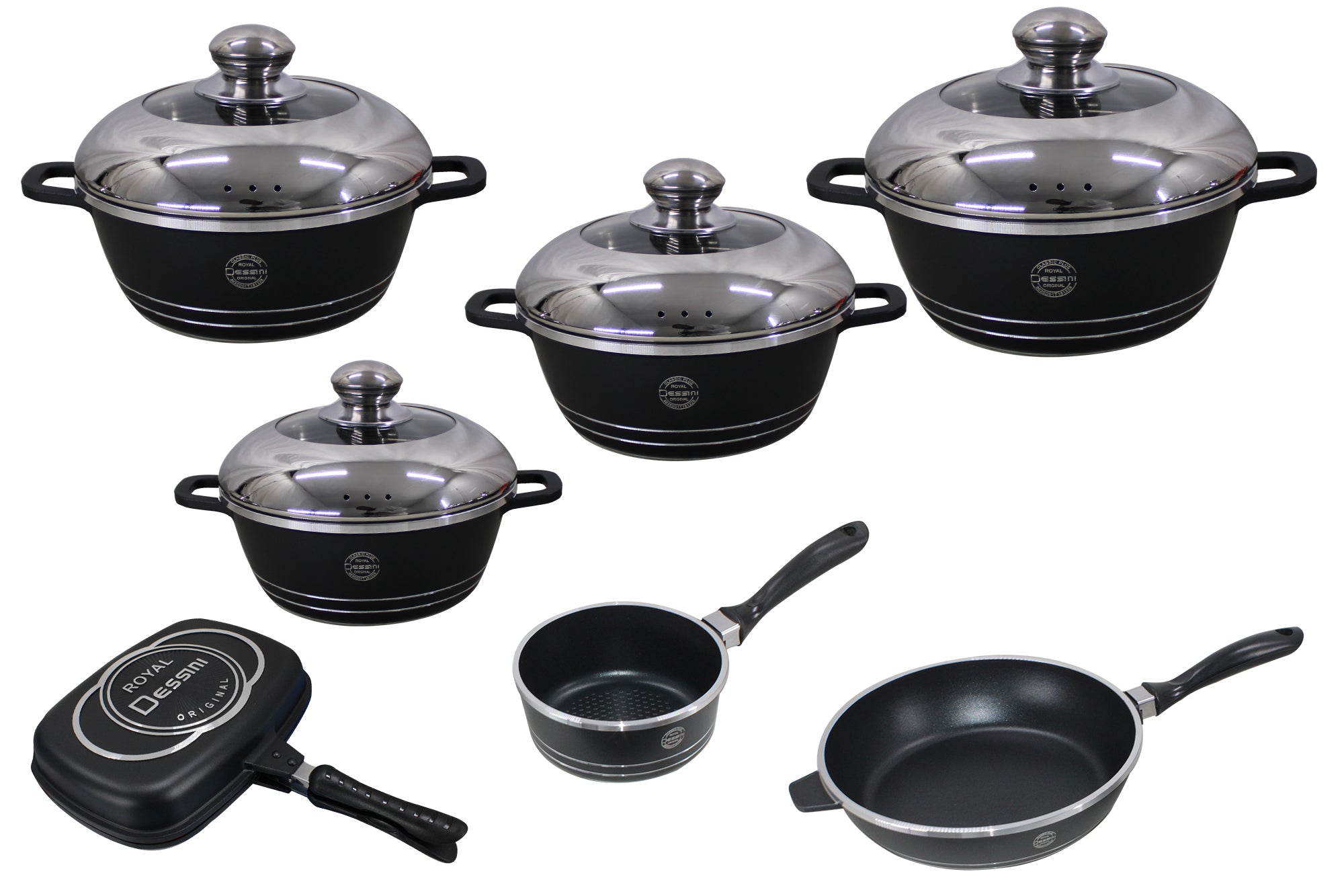 Dessini Die Cast Aluminum Non-Stick Cookware Set with Grill Pan - 23 Piece