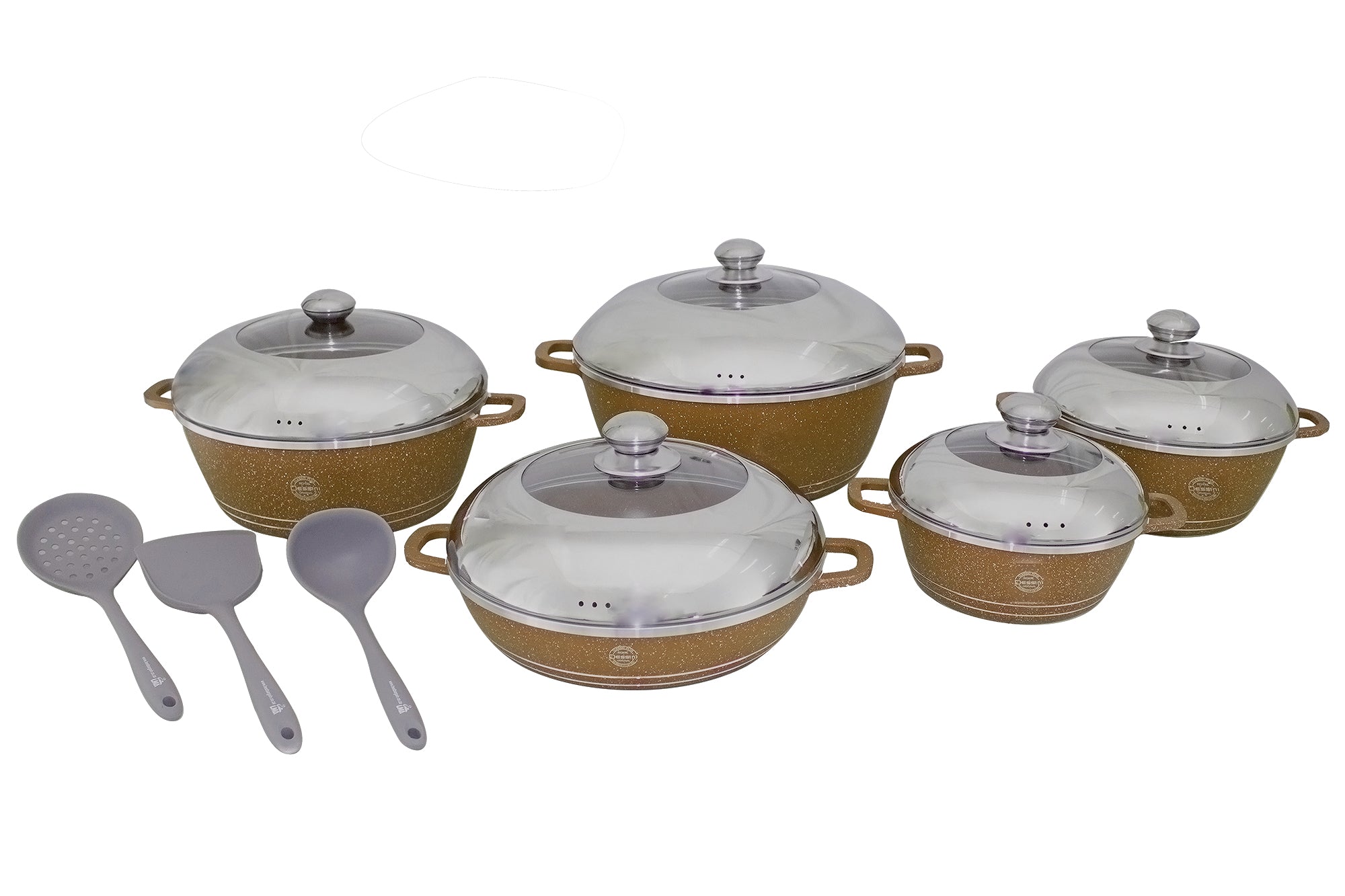 10 Piece Dessini Die Cast Aluminum Marble Coated NonStick Pot Set & 3 Utensils