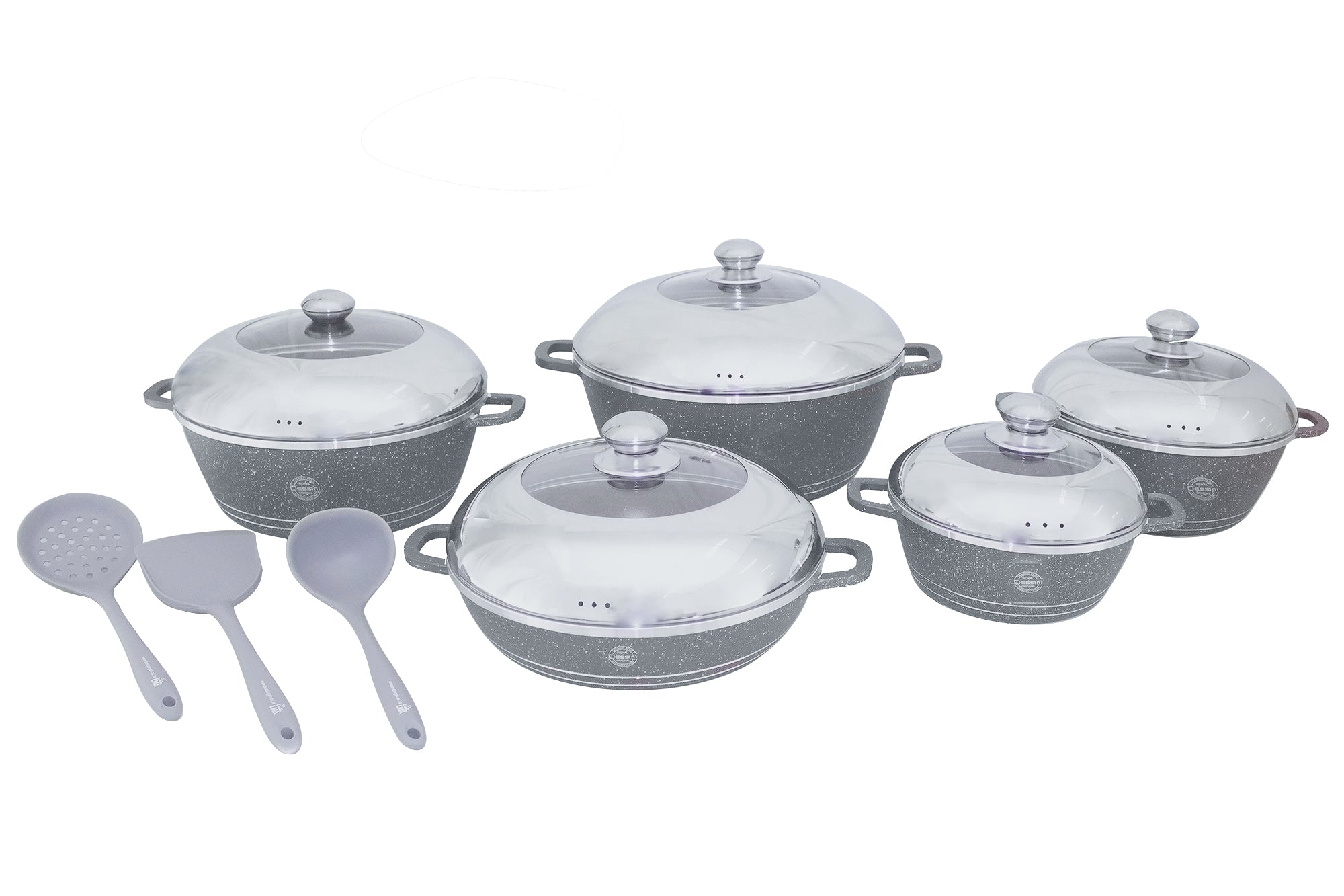 10 Piece Dessini Die Cast Aluminum Marble Coated NonStick Pot Set & 3 Utensils