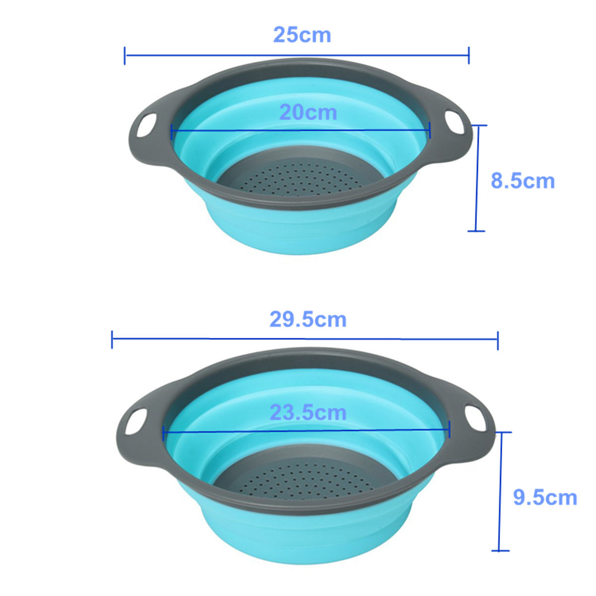Smart Living Easy-Stack 2 Piece Silicon Collapsible Colander & Strainer Set - Blue
