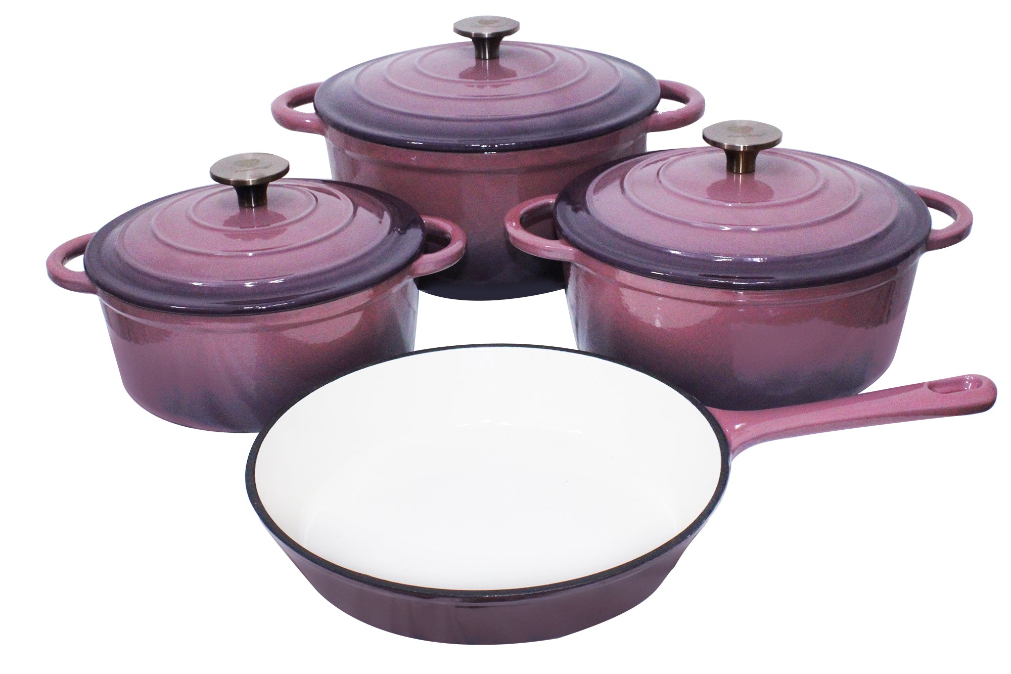 King Cuisine 7 Piece Glazed Cast Iron Dutch Oven Cookware Pot & Pan Set - Fig