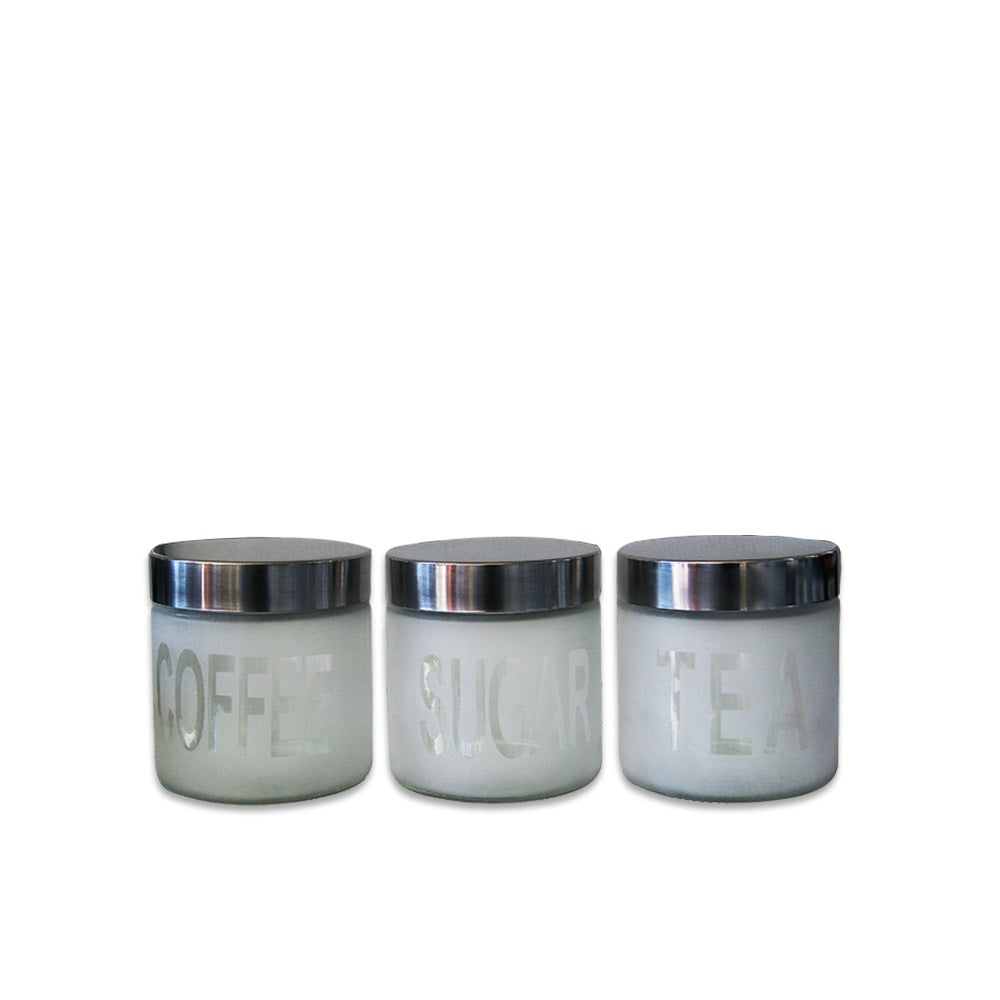 3 Piece Frosted Glass Canister Jar Set with Stainless Steel Lid