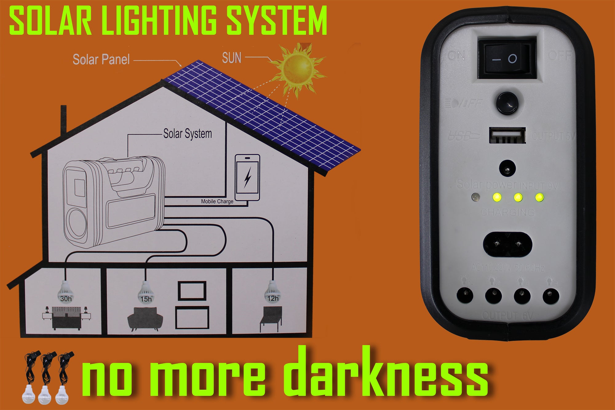 Digital Solar Lighting System With 9V Solar Panel and AC DC Outlets