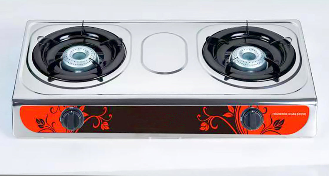 Stainless Steel Two Burner Auto Ignition LP Gas Stove - Flower