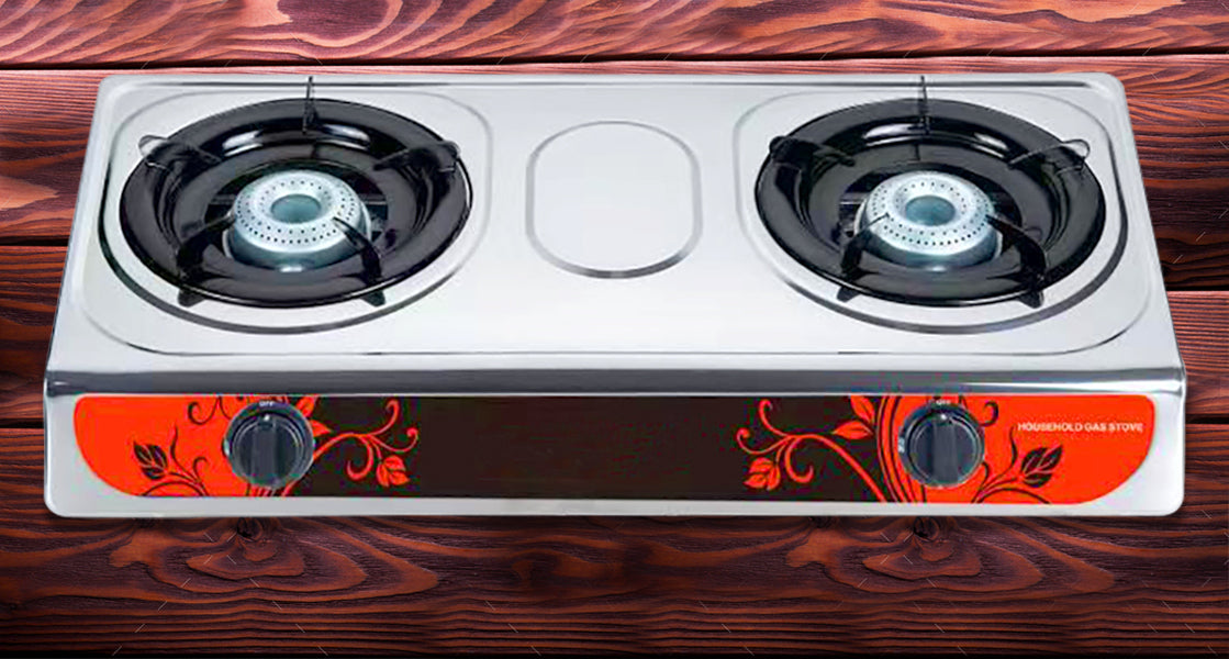 Stainless Steel Two Burner Auto Ignition LP Gas Stove - Flower