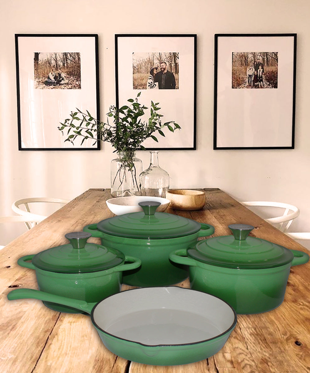 Leo 7 Piece Authentic Dutch-Oven Cast Iron Cookware Set - Lime