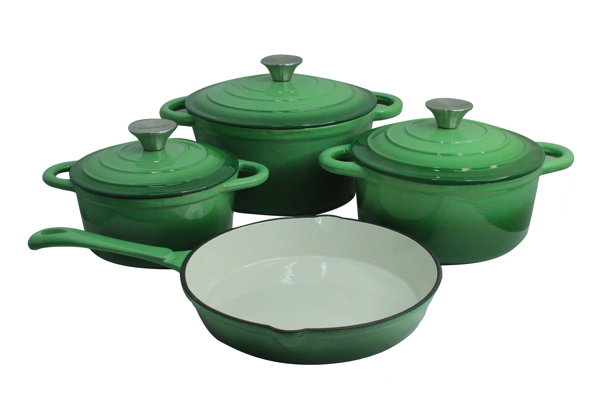 Leo 7 Piece Authentic Dutch-Oven Cast Iron Cookware Set - Lime