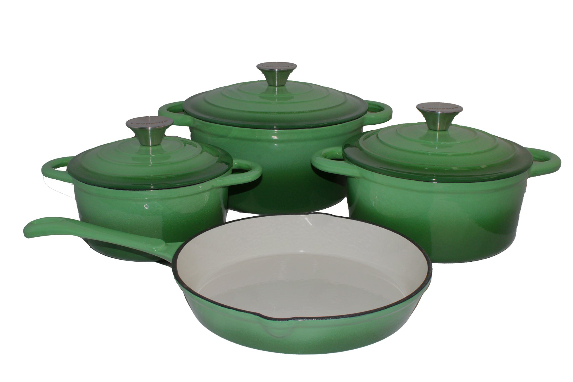Leo 7 Piece Authentic Dutch-Oven Cast Iron Cookware Set - Lime
