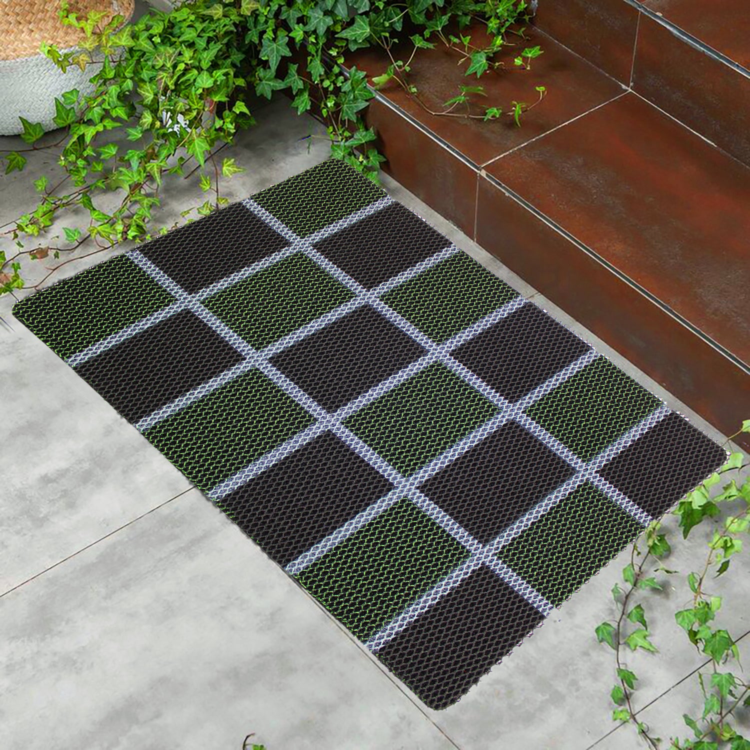 75cmx44cm Water Resistant Abrasive Fiber Checkered Floor Mat