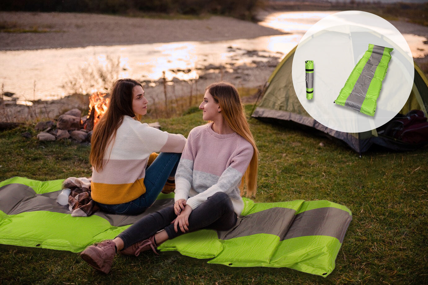 184x60cm Self-Inflating Single Camping Mattress with Inflatable Headrest