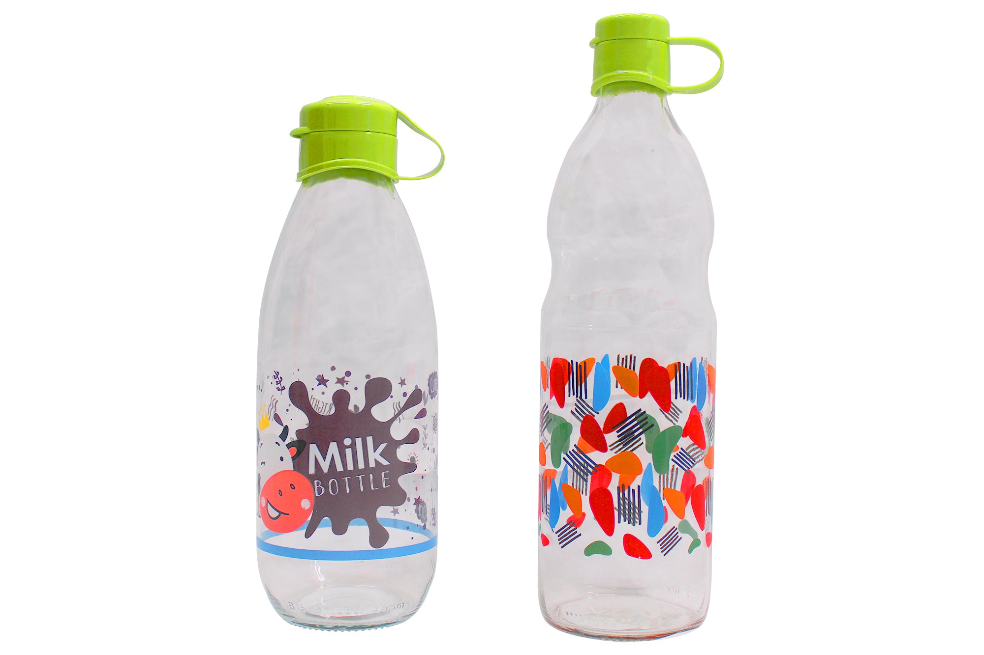 Set of 2 Milk & Water/Juice Refrigerator Safe Glass Bottles - 1 Liter