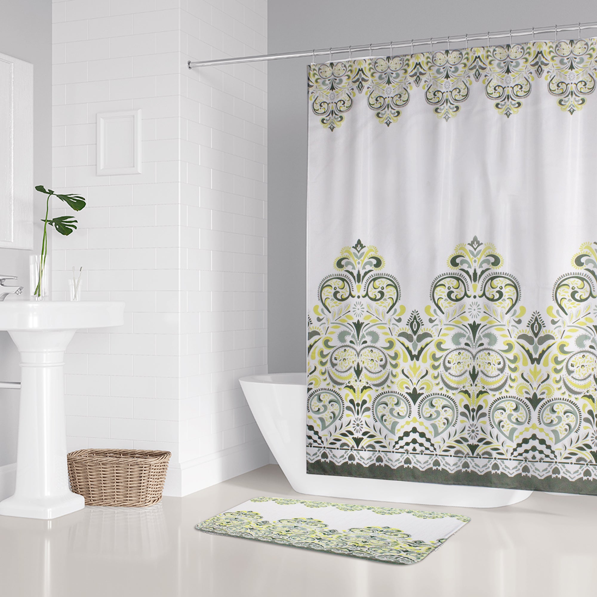 LMA 180cm Pattern Fabric Shower Curtain & 3 Piece Toilet Cover & Mat Set